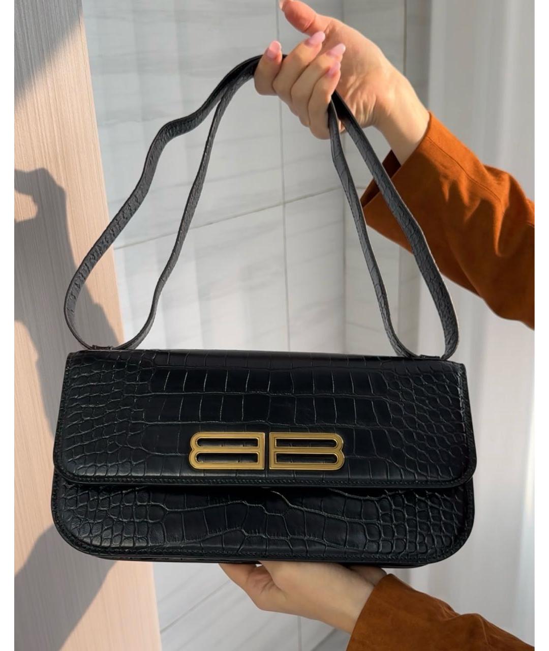 BALENCIAGA Черная кожаная сумка через плечо, фото 2