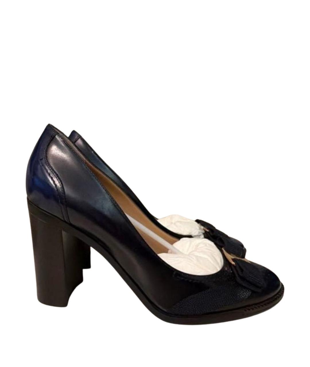 FERRAGAMO Темно-синие кожаные туфли, фото 1