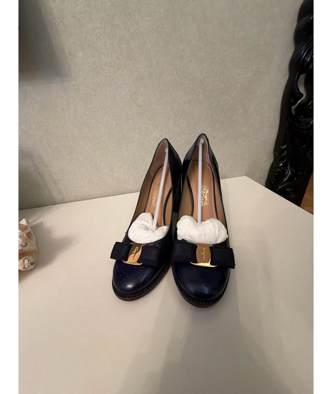 FERRAGAMO Темно-синие кожаные туфли, фото 2