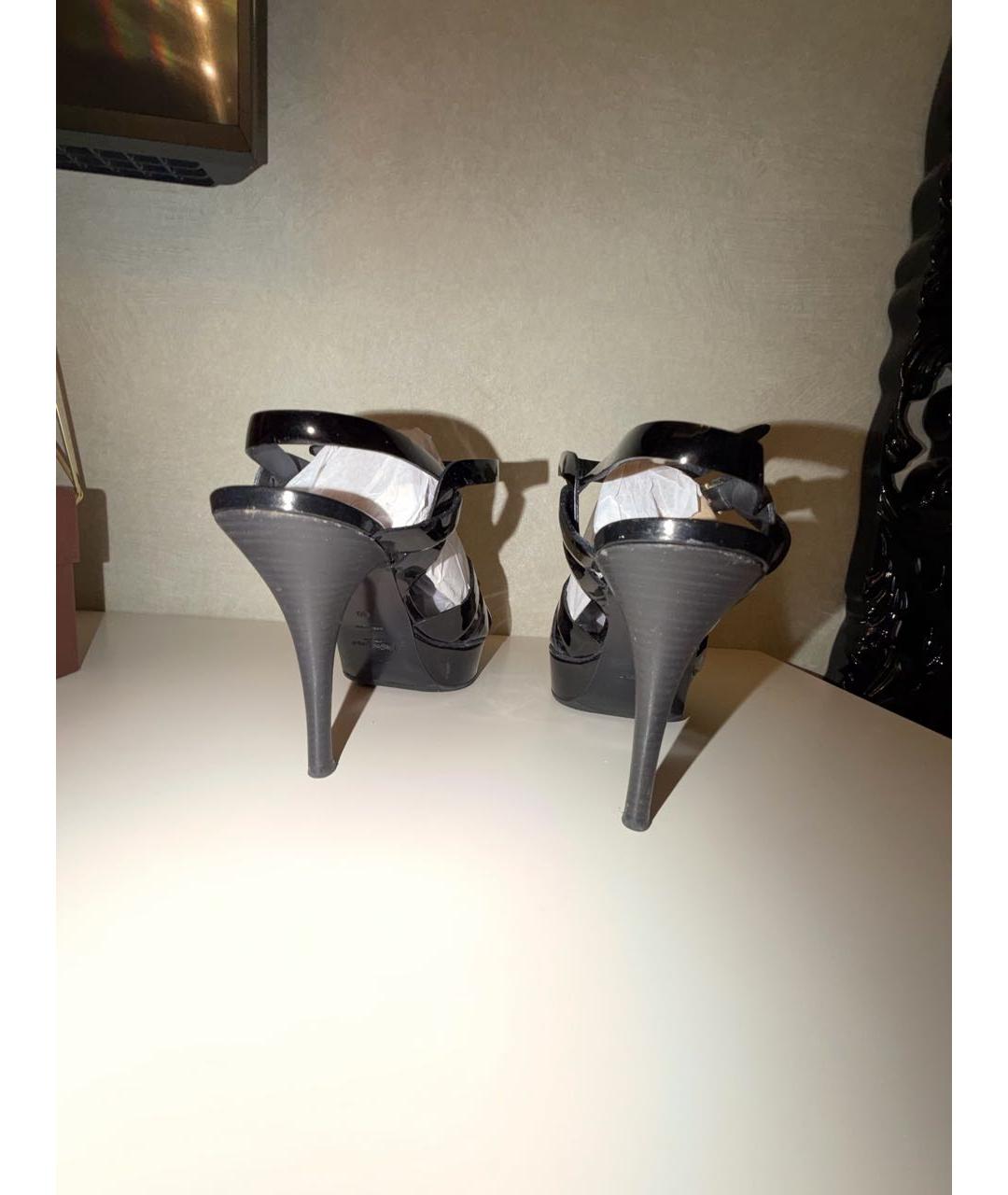 SAINT LAURENT Черные босоножки из лакированной кожи, фото 4