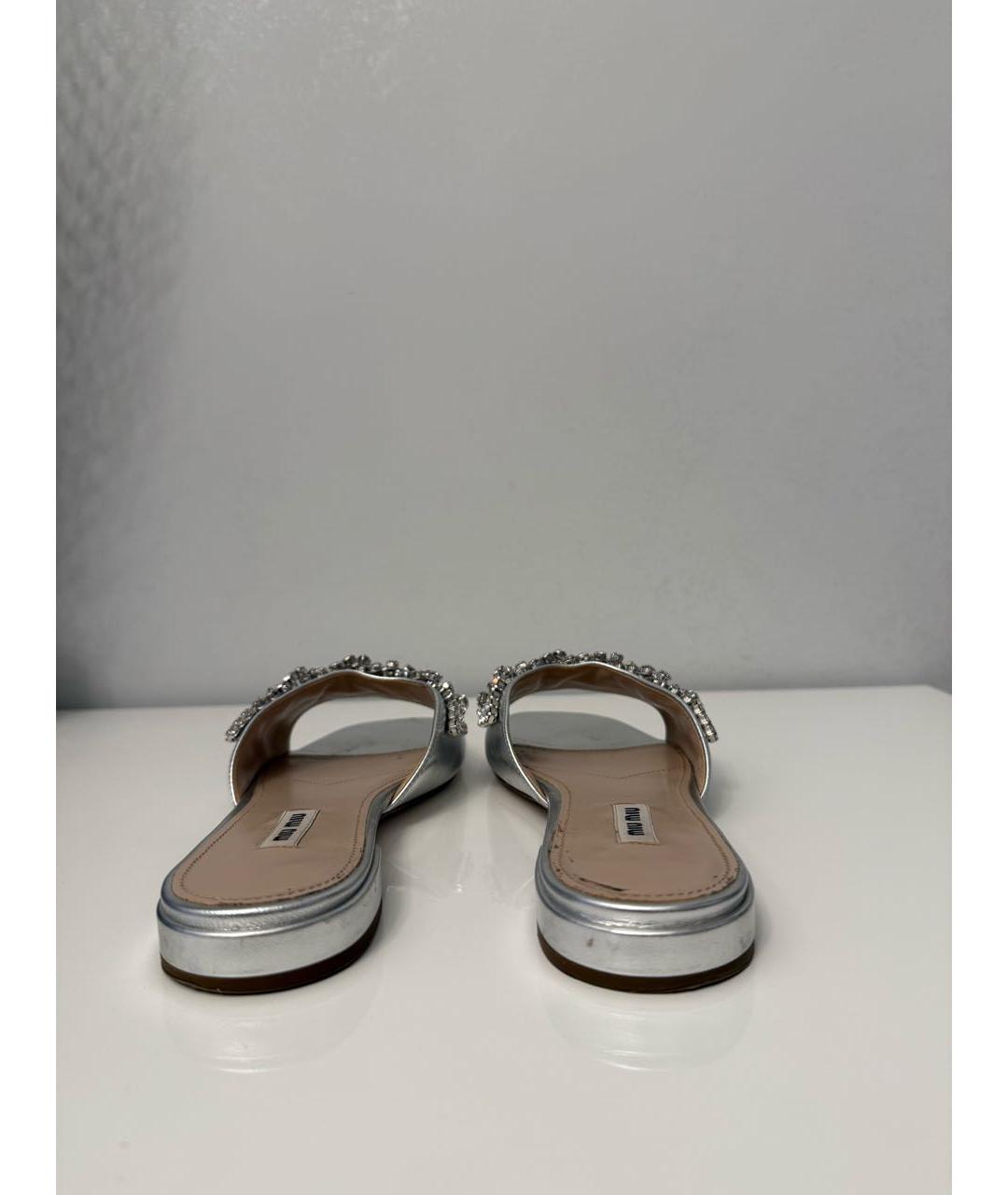MIU MIU Серебряные кожаные шлепанцы, фото 4