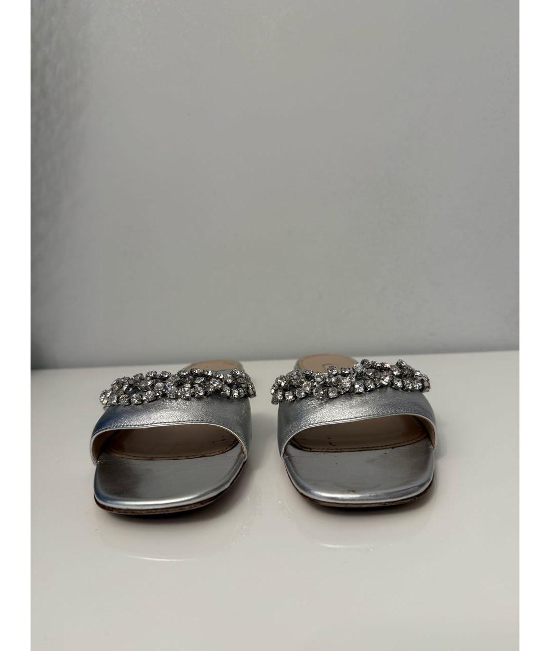 MIU MIU Серебряные кожаные шлепанцы, фото 6