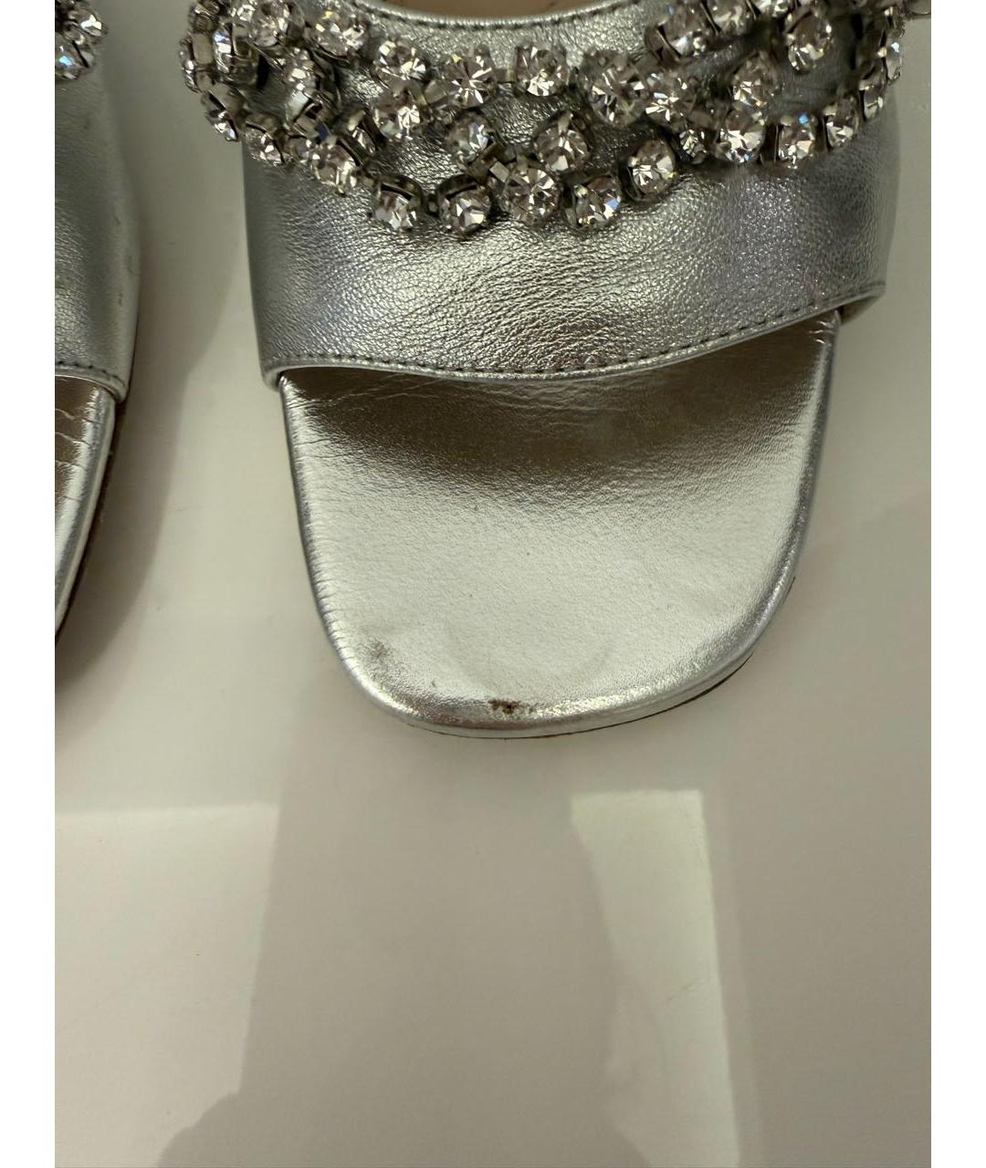 MIU MIU Серебряные кожаные шлепанцы, фото 8