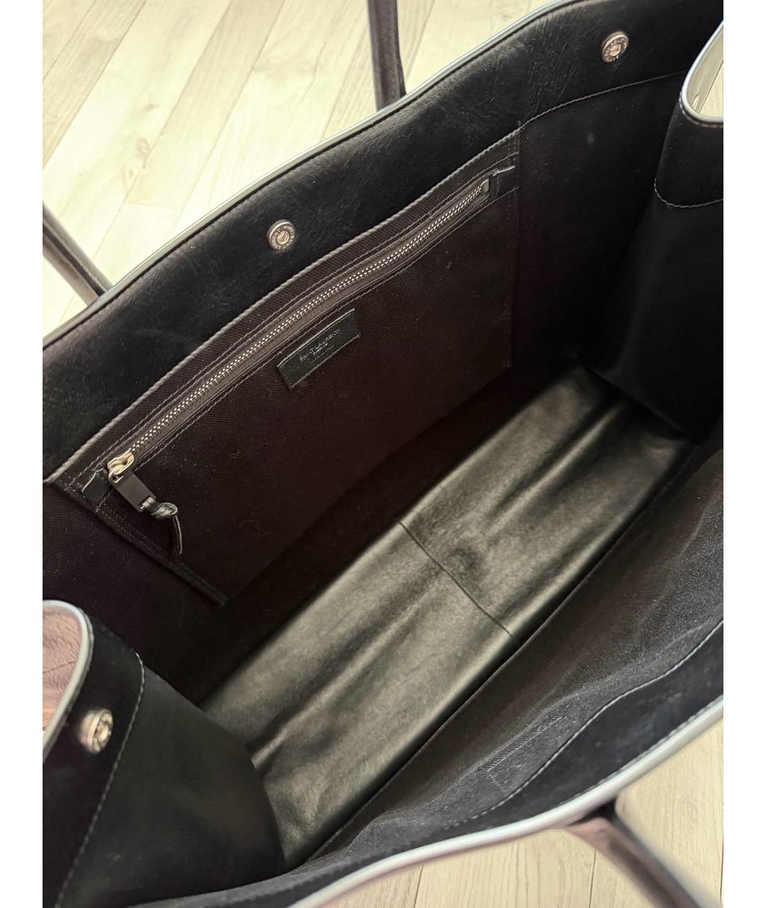 SAINT LAURENT Черная кожаная сумка тоут, фото 4