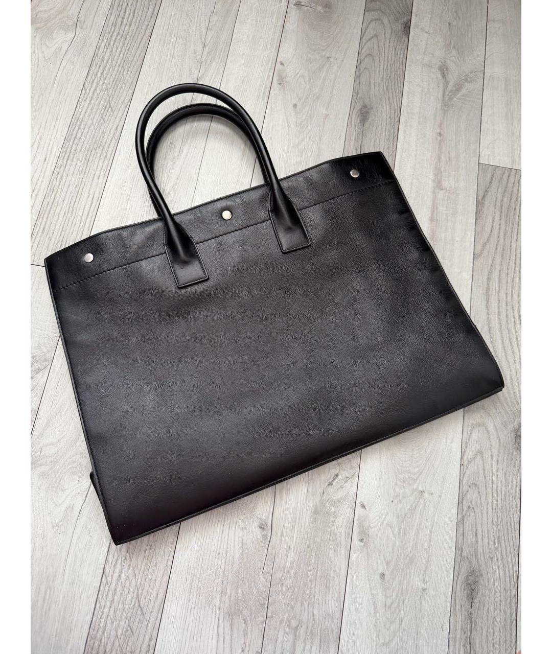 SAINT LAURENT Черная кожаная сумка тоут, фото 3