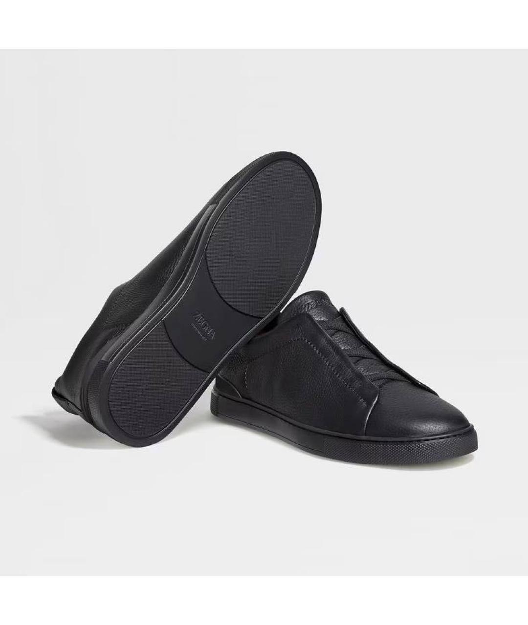 ZEGNA Черные кожаные низкие кроссовки / кеды, фото 4