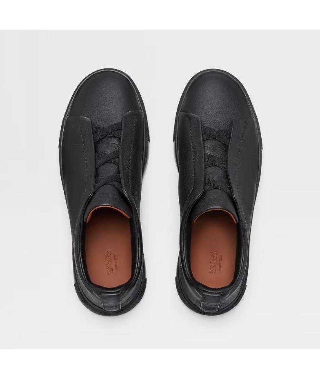 ZEGNA Черные кожаные низкие кроссовки / кеды, фото 3