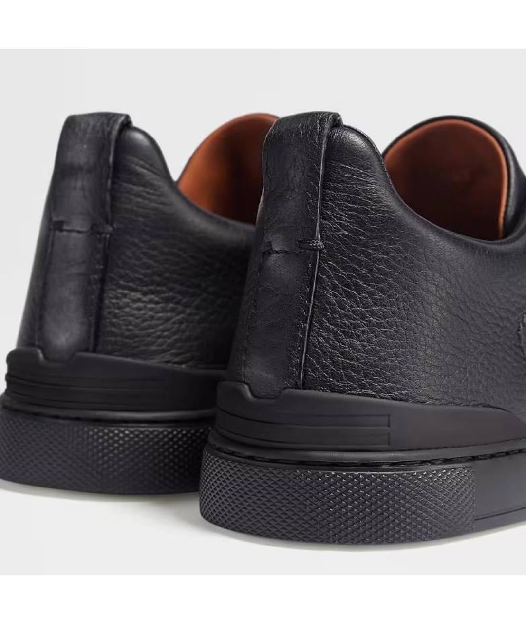ZEGNA Черные кожаные низкие кроссовки / кеды, фото 5