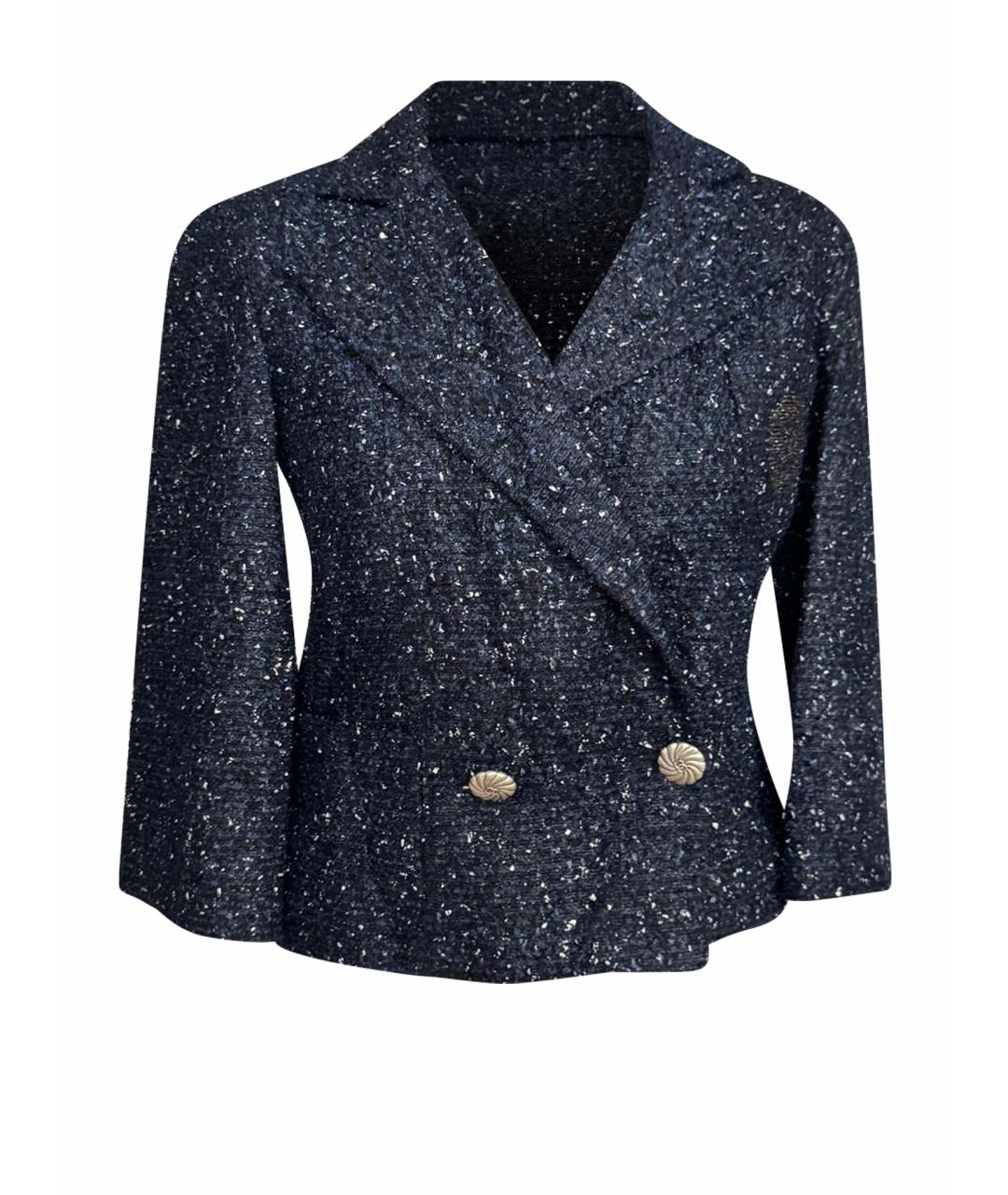 CHANEL Темно-синий твидовый жакет/пиджак, фото 1