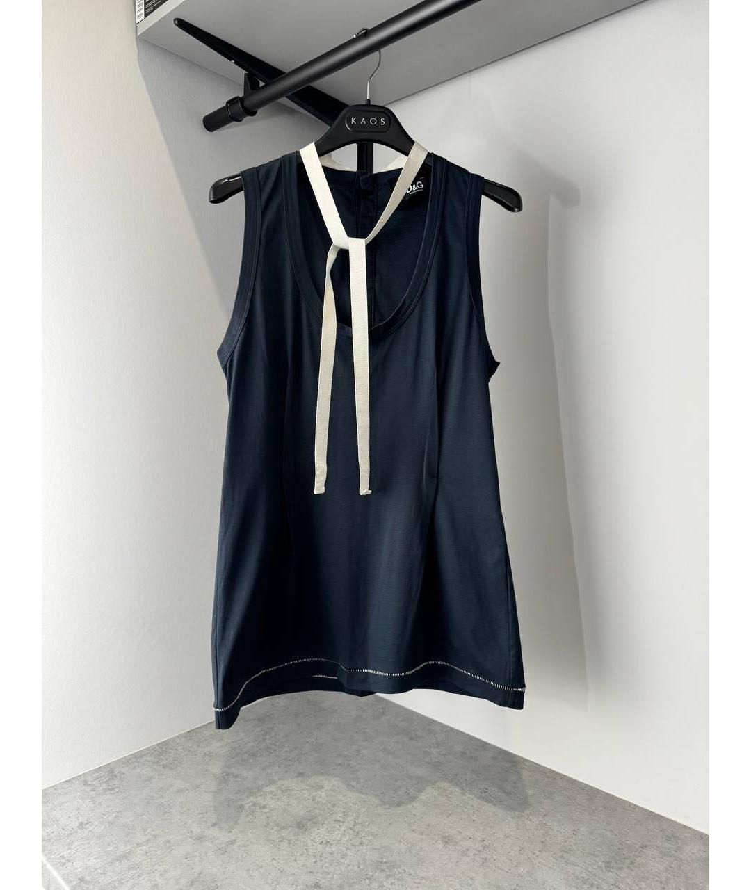 DOLCE&GABBANA Темно-синяя хлопковая майка, фото 6