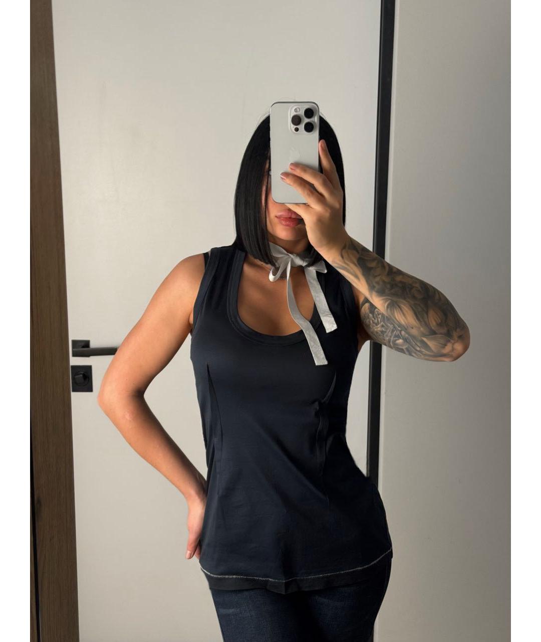 DOLCE&GABBANA Темно-синяя хлопковая майка, фото 5