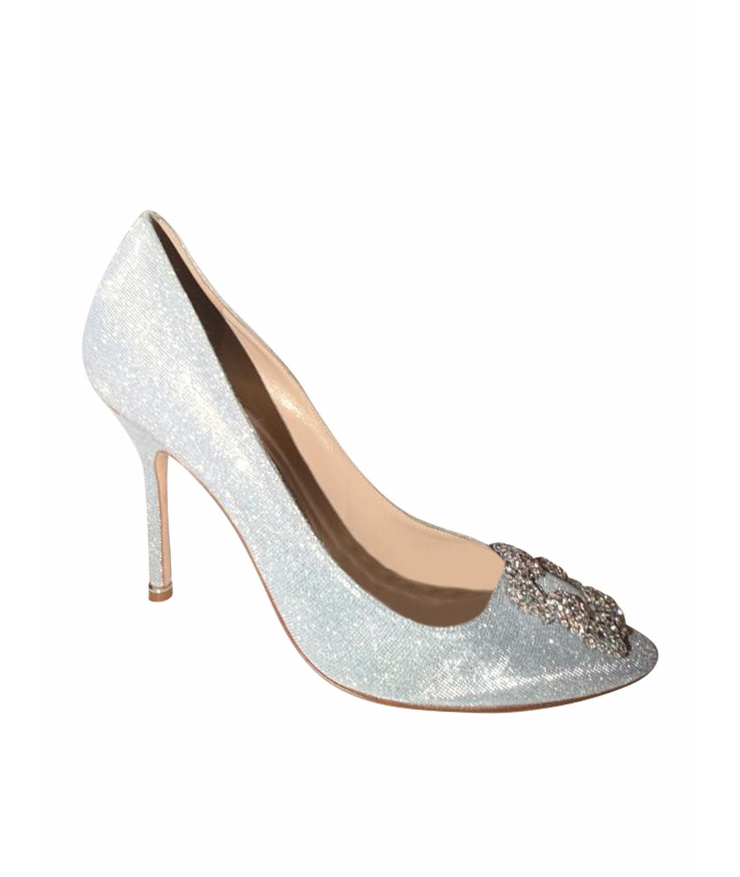 MANOLO BLAHNIK Серебряные текстильные туфли, фото 1