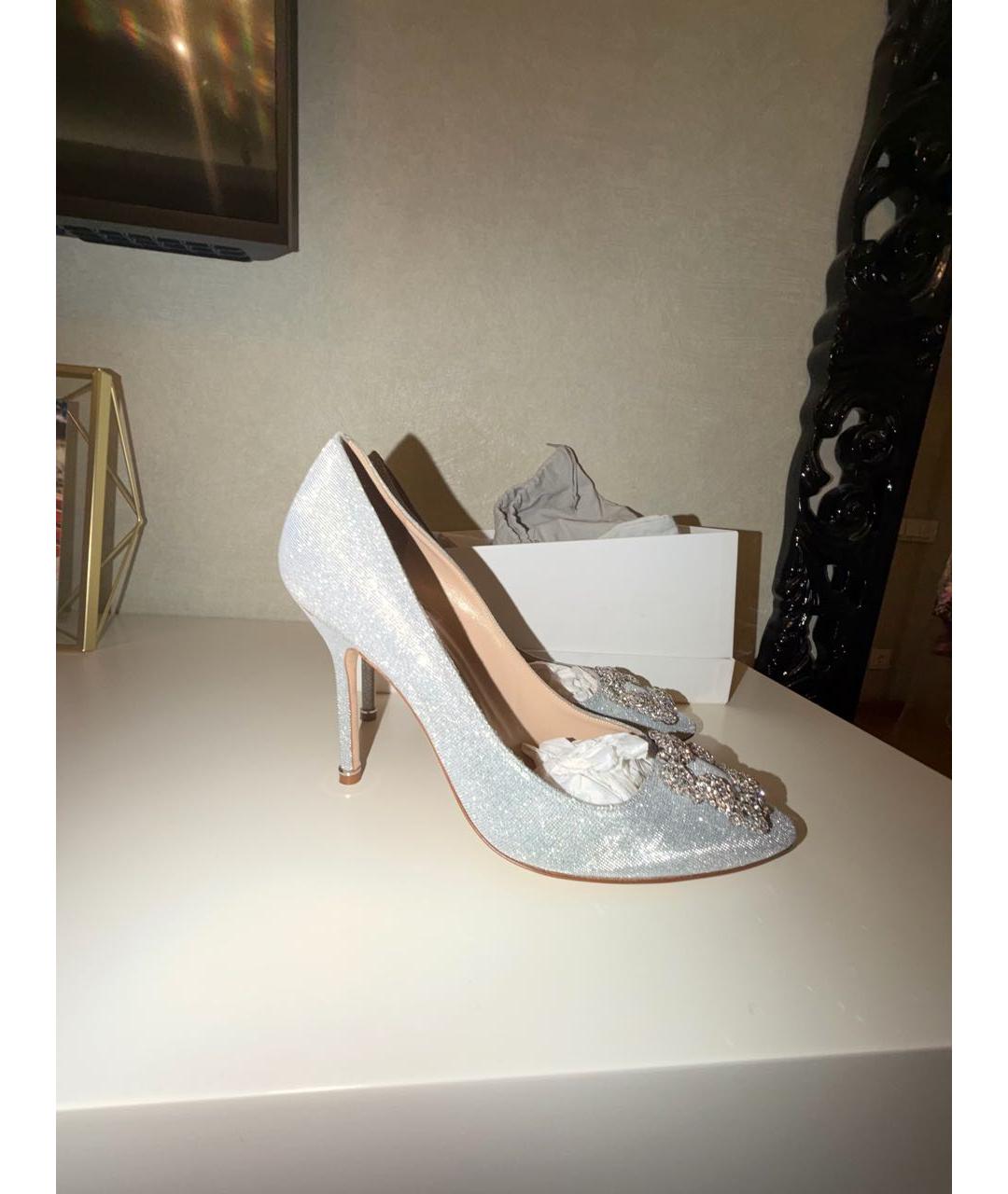 MANOLO BLAHNIK Серебряные текстильные туфли, фото 6