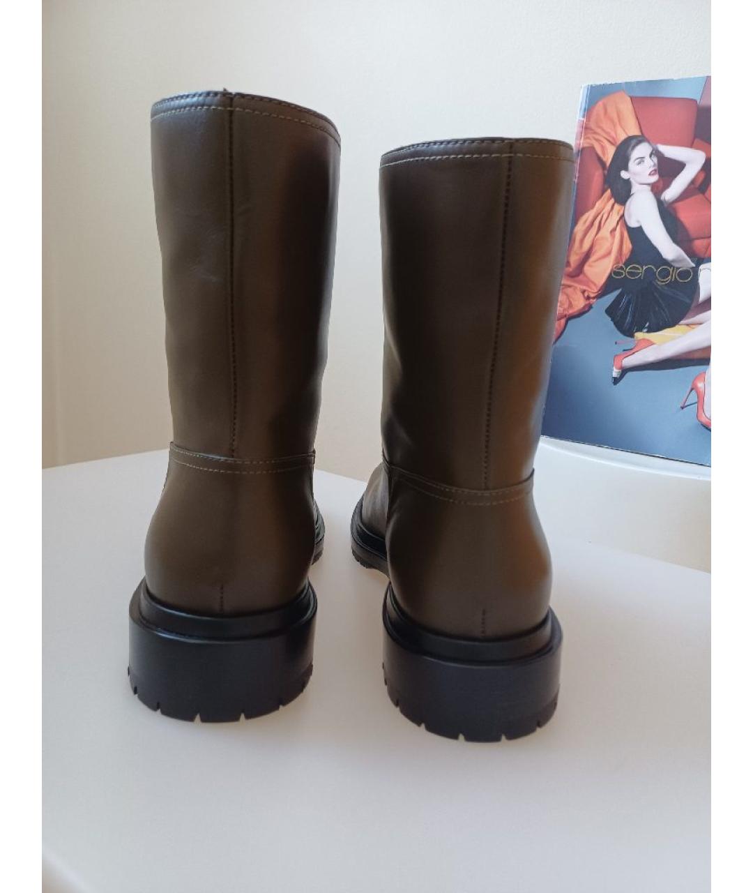 SERGIO ROSSI Хаки кожаные ботинки, фото 7