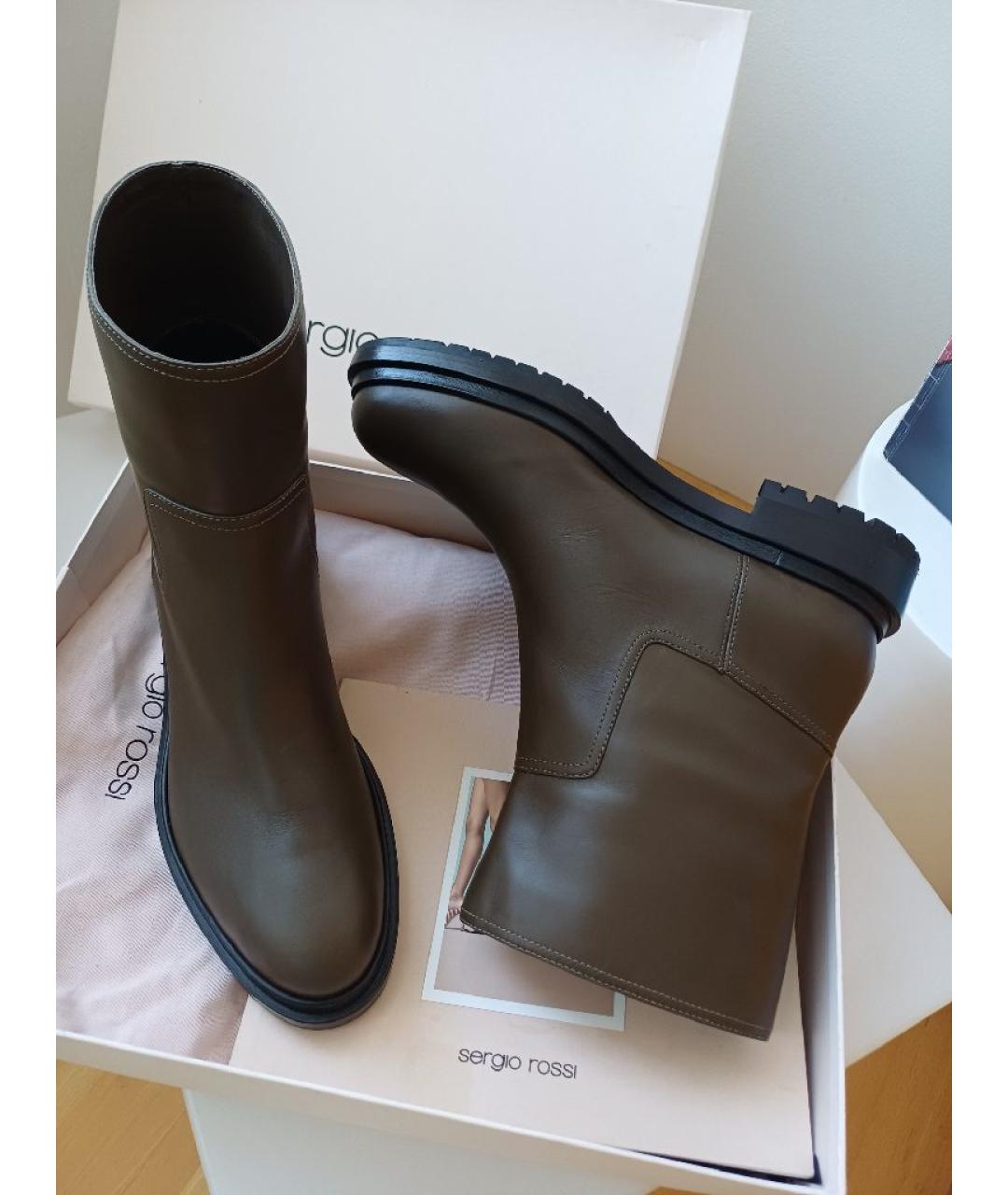 SERGIO ROSSI Хаки кожаные ботинки, фото 4