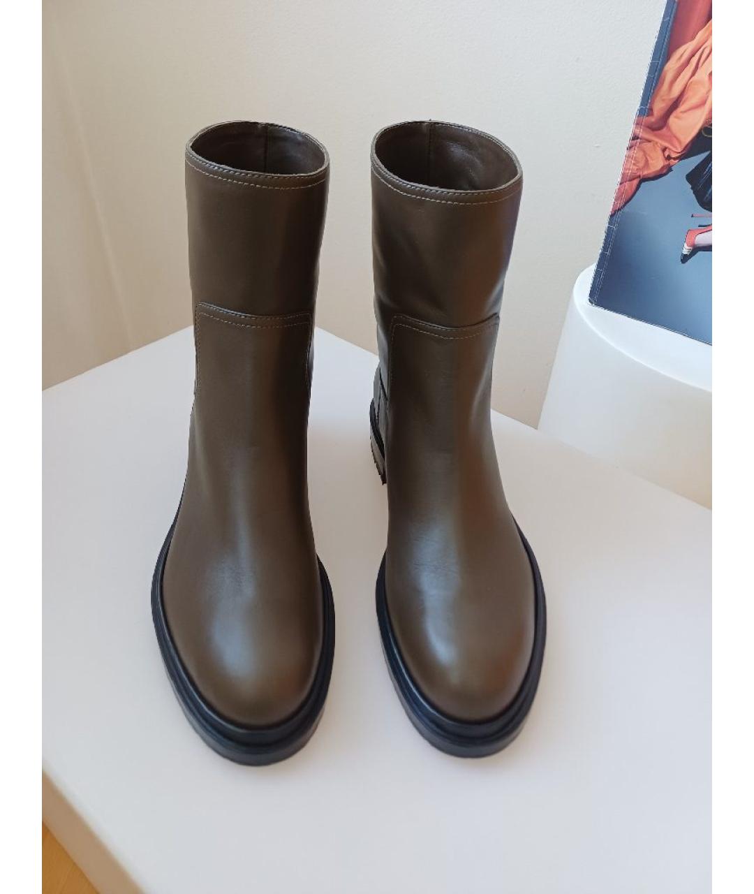 SERGIO ROSSI Хаки кожаные ботинки, фото 6