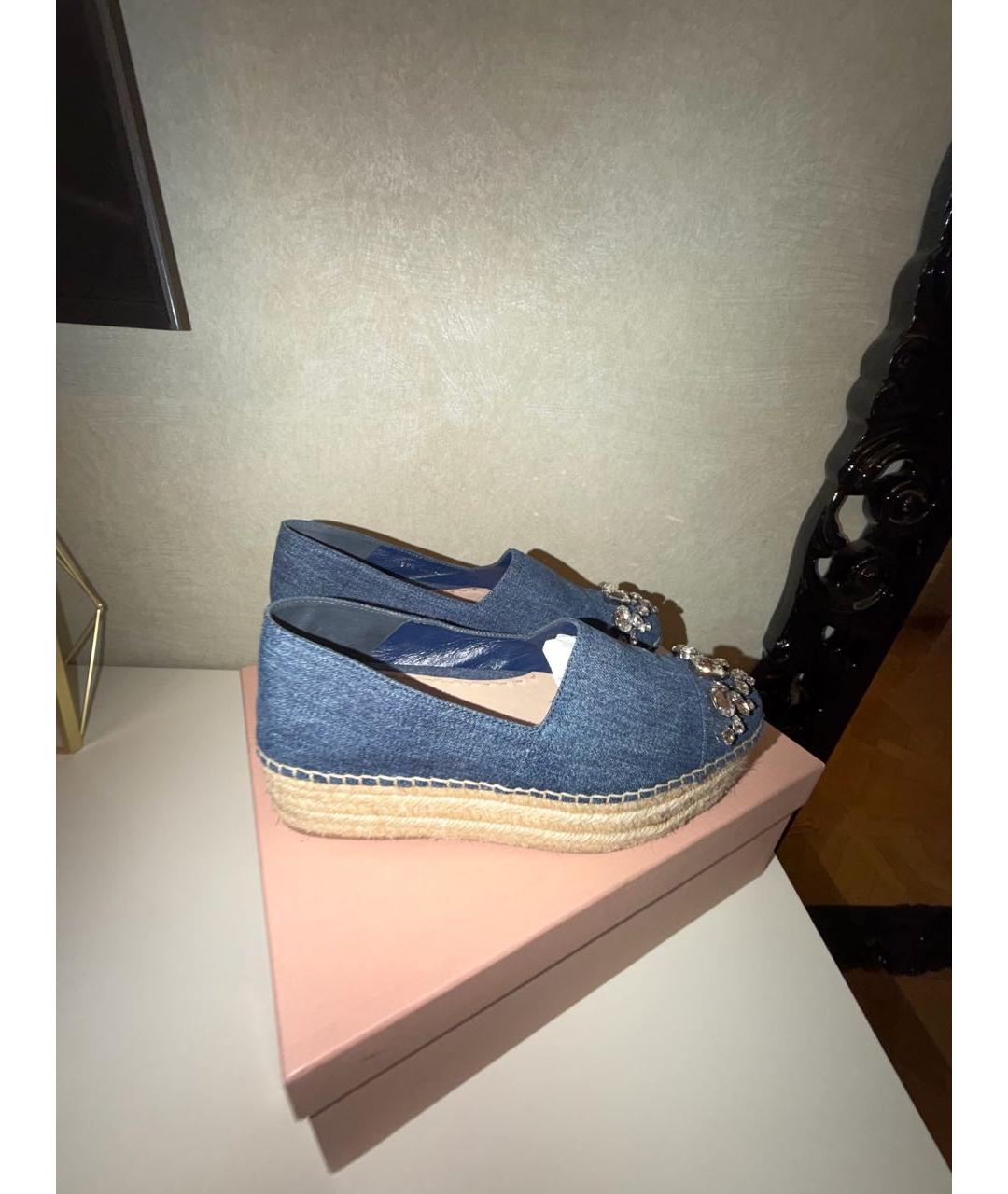 MIU MIU Синие текстильные лоферы, фото 6