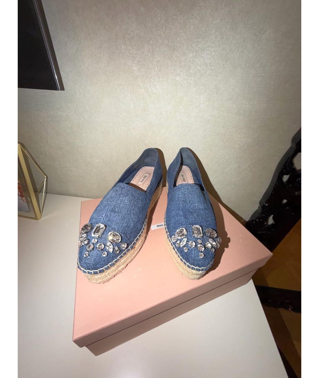 MIU MIU Синие текстильные лоферы, фото 2