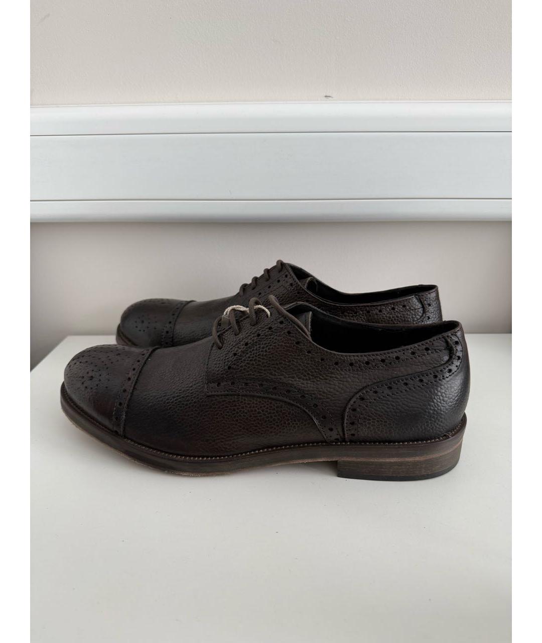 DANIELE ALESSANDRINI Коричневые кожаные низкие ботинки, фото 6