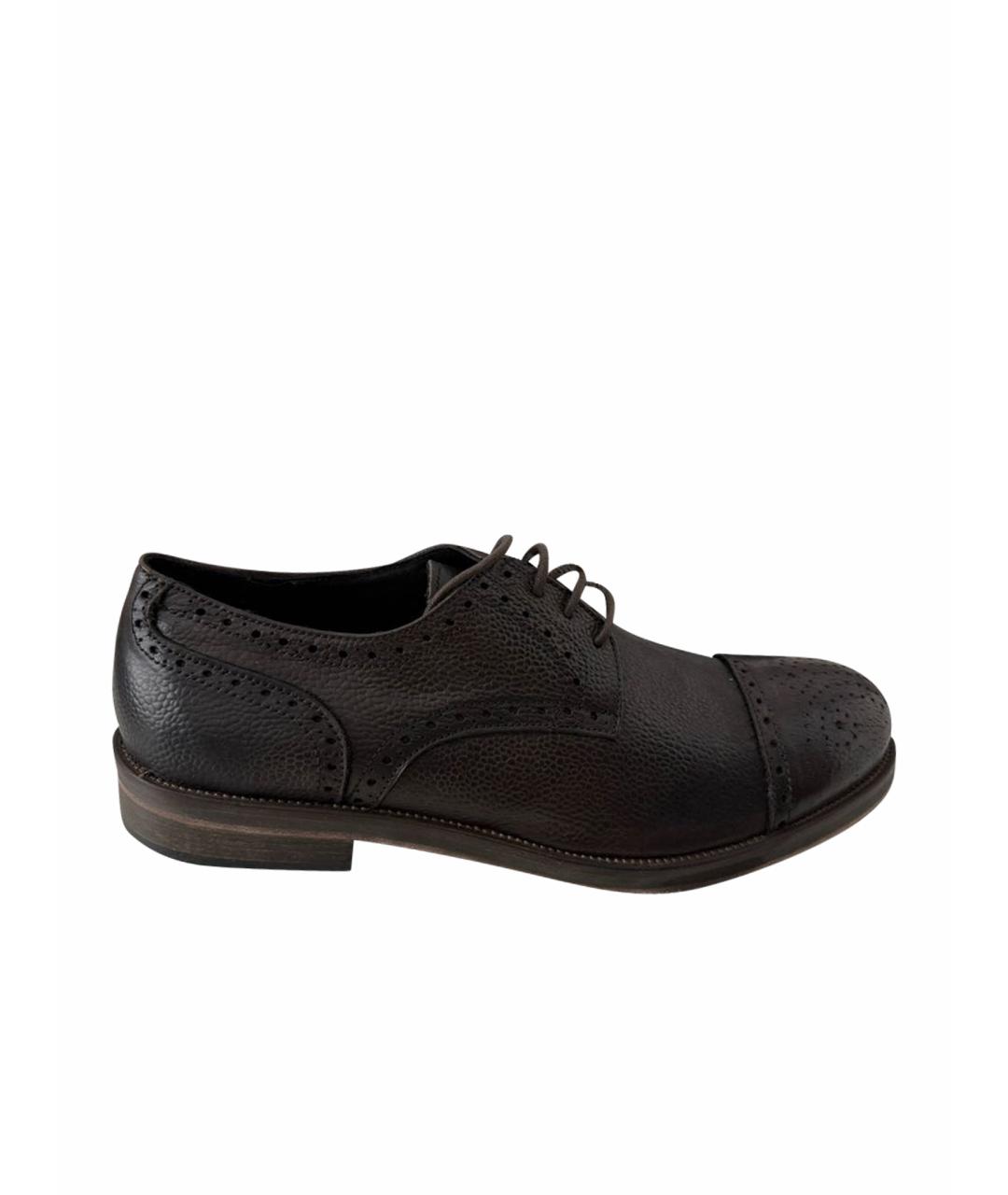 DANIELE ALESSANDRINI Коричневые кожаные низкие ботинки, фото 1