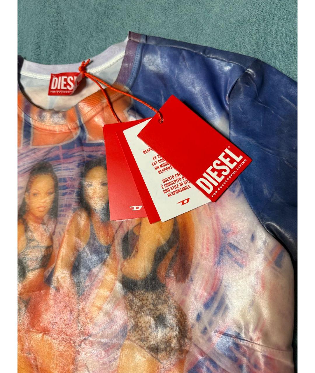DIESEL Синяя полиэстеровая футболка, фото 3