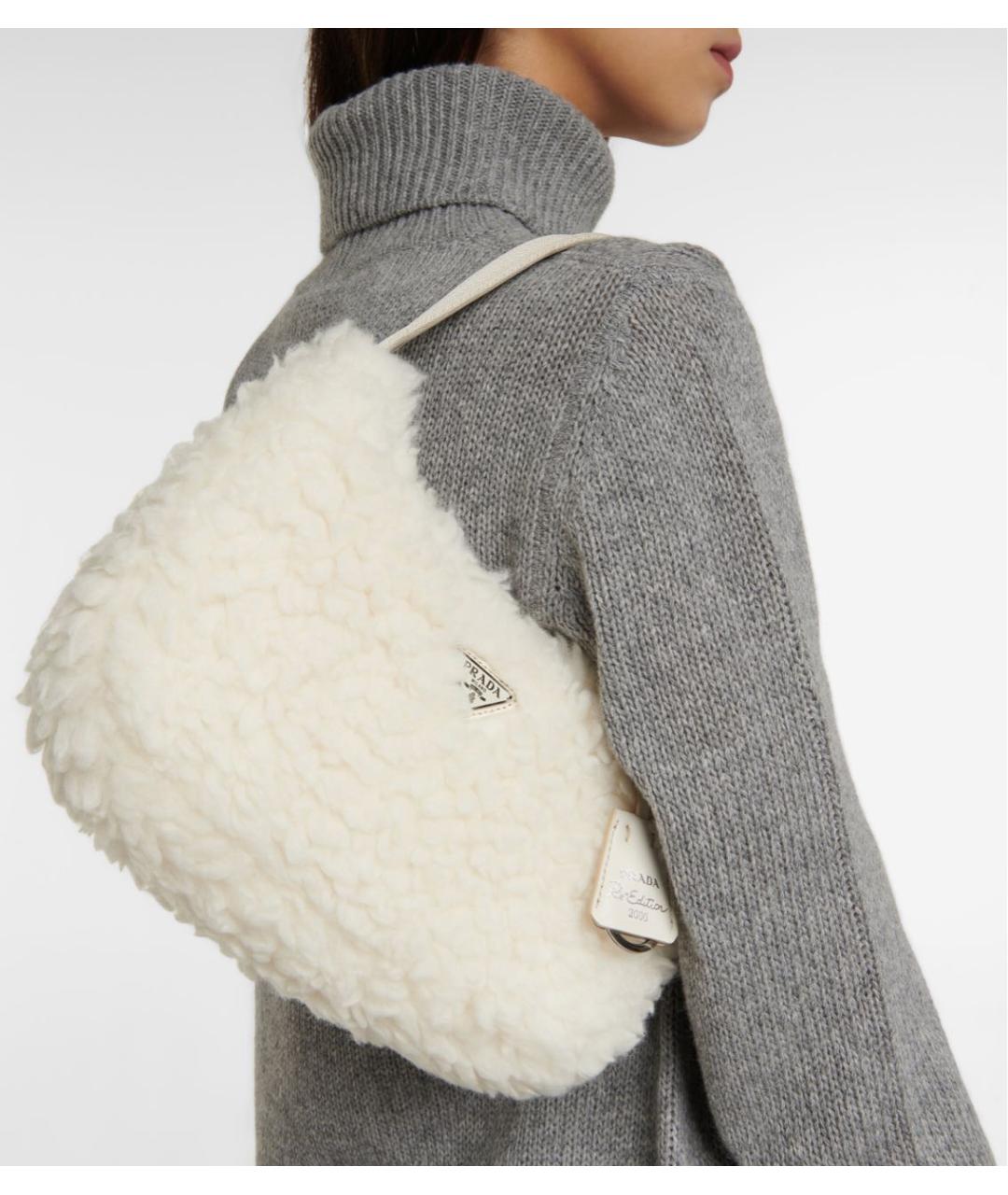 PRADA Белая шерстяная сумка с короткими ручками, фото 2