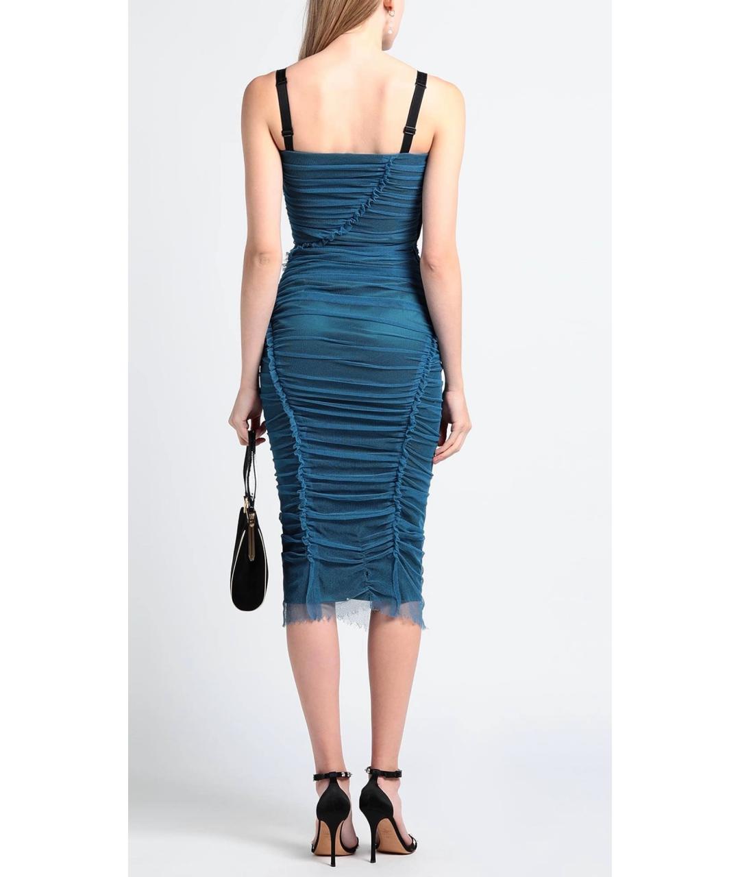 DOLCE&GABBANA Голубое хлопко-эластановое коктейльное платье, фото 3