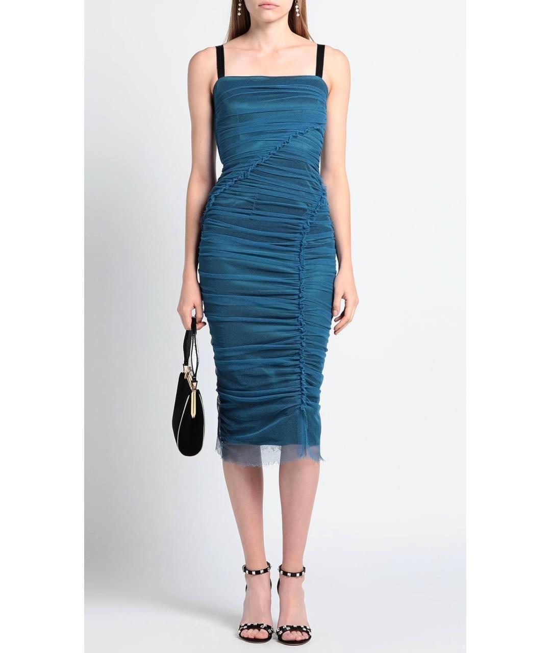 DOLCE&GABBANA Голубое хлопко-эластановое коктейльное платье, фото 2