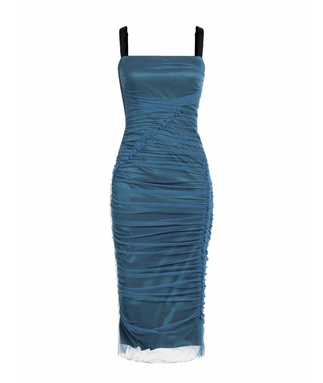 DOLCE&GABBANA Голубое хлопко-эластановое коктейльное платье, фото 1
