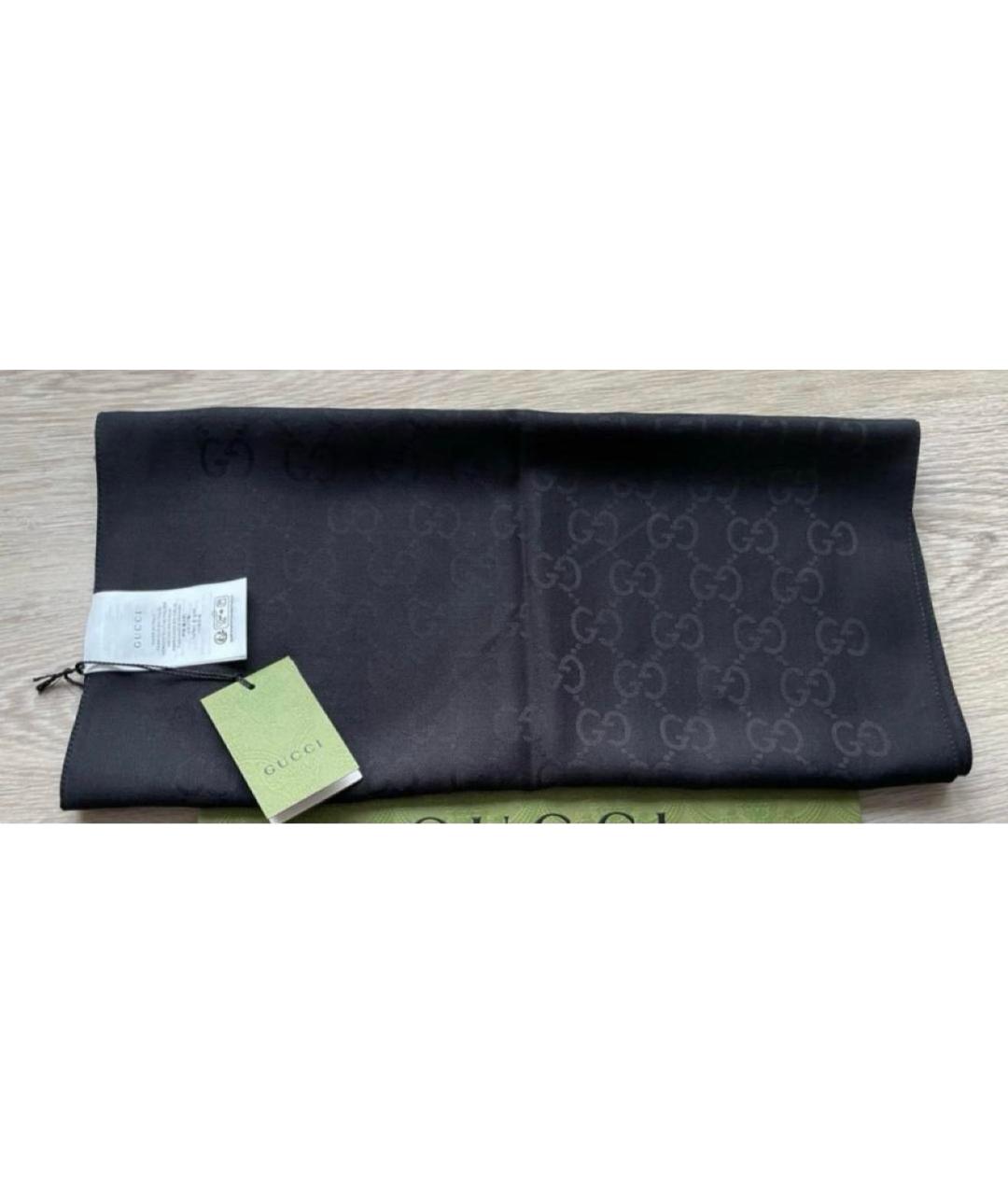 GUCCI Черный шерстяной шарф, фото 3