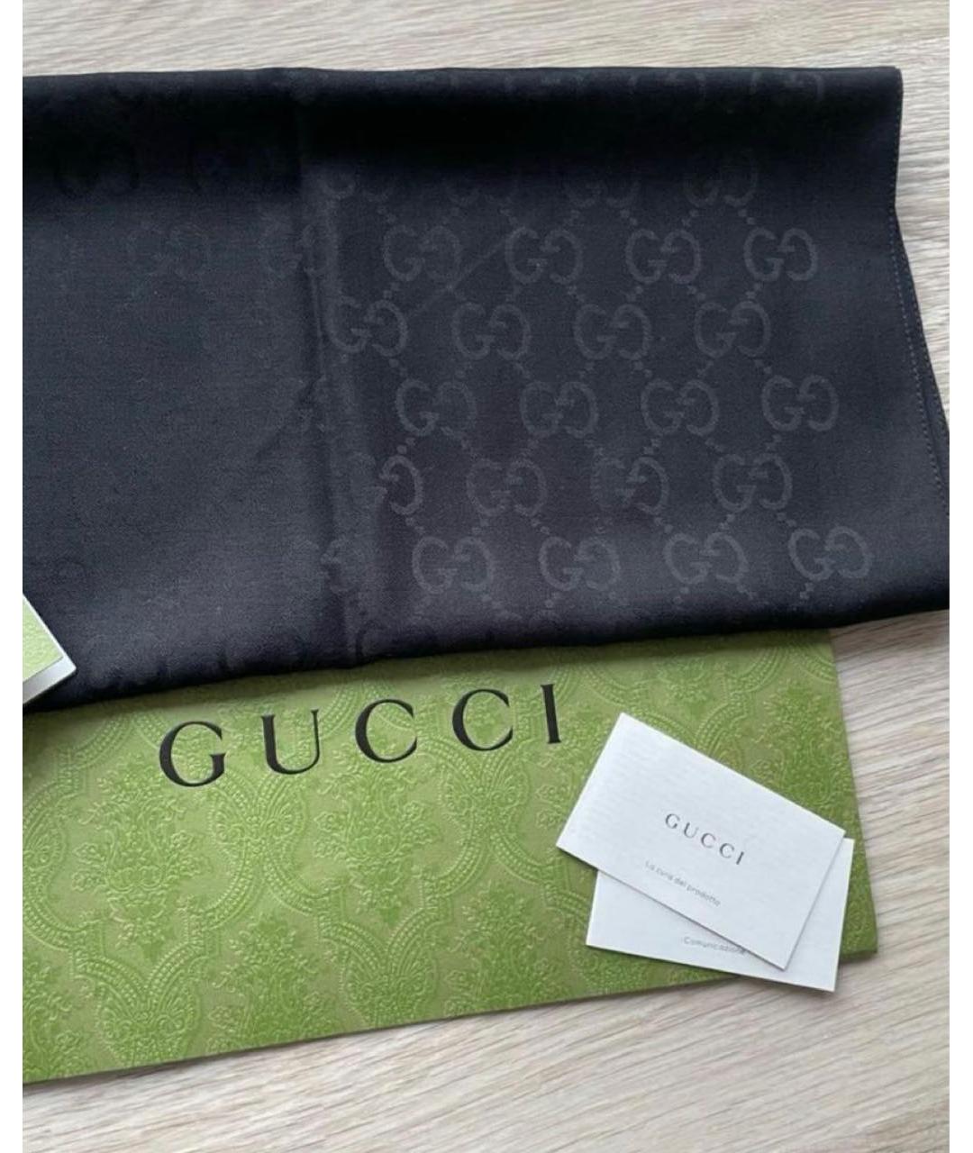 GUCCI Черный шерстяной шарф, фото 5