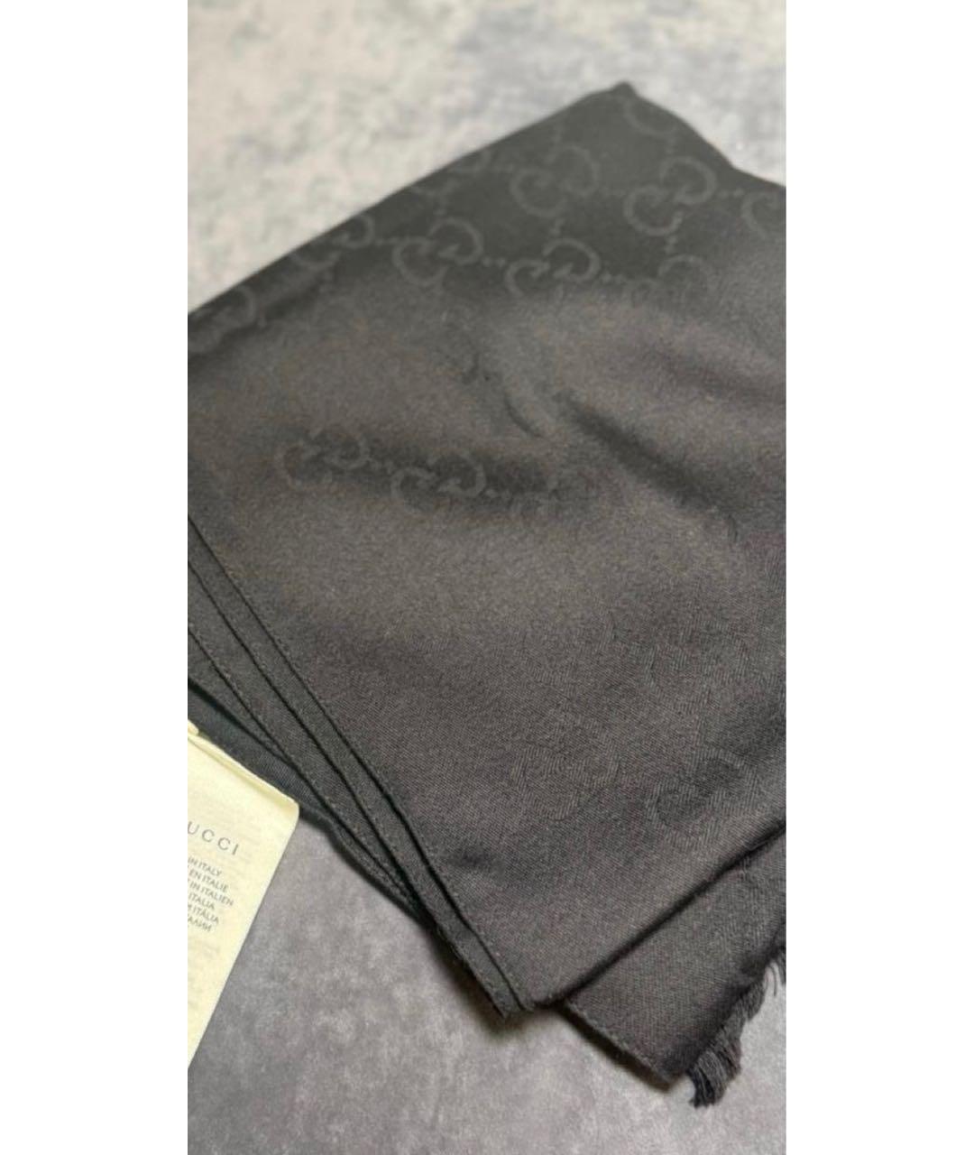 GUCCI Черный шерстяной шарф, фото 2