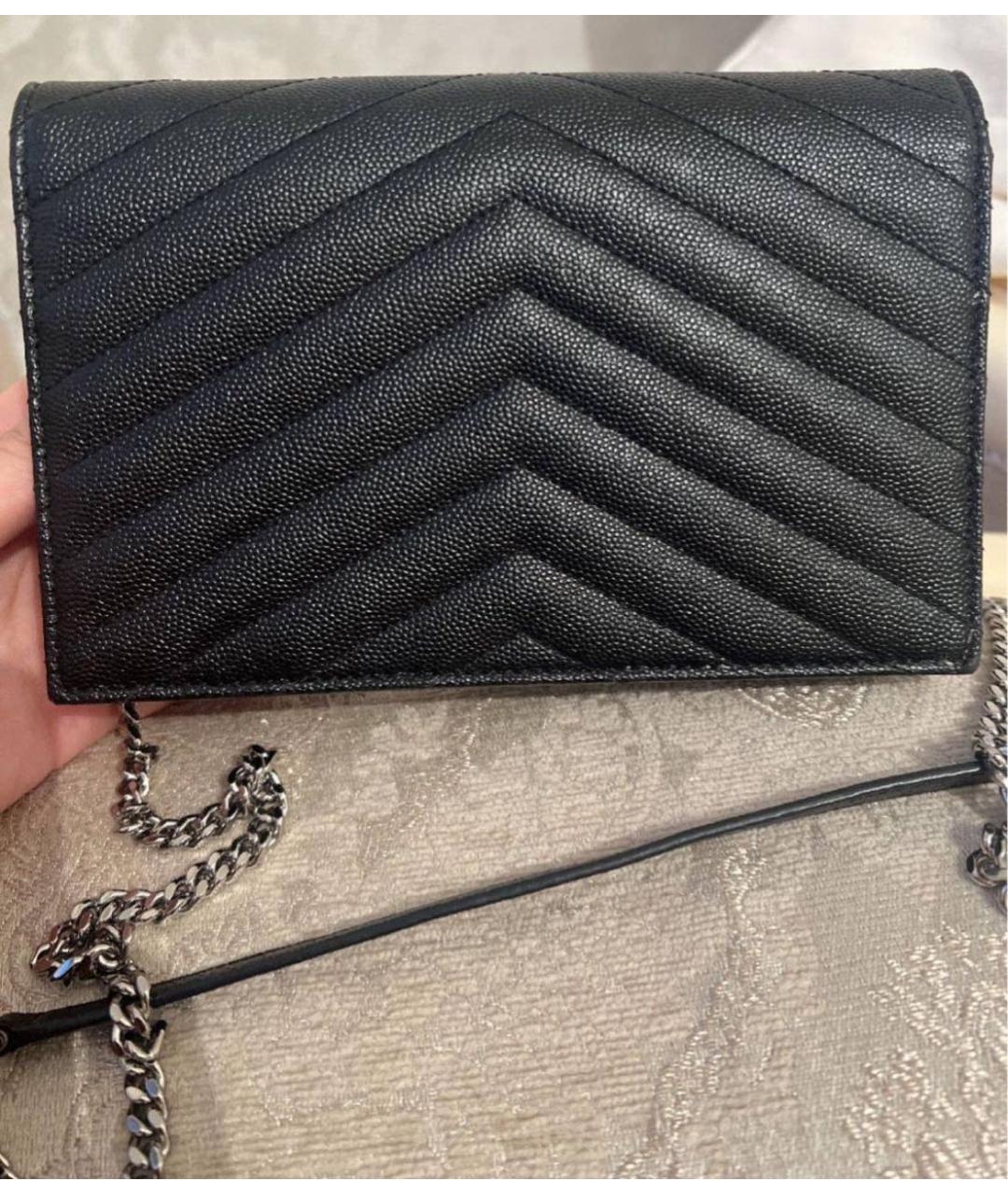 SAINT LAURENT Черный кожаный кошелек, фото 3