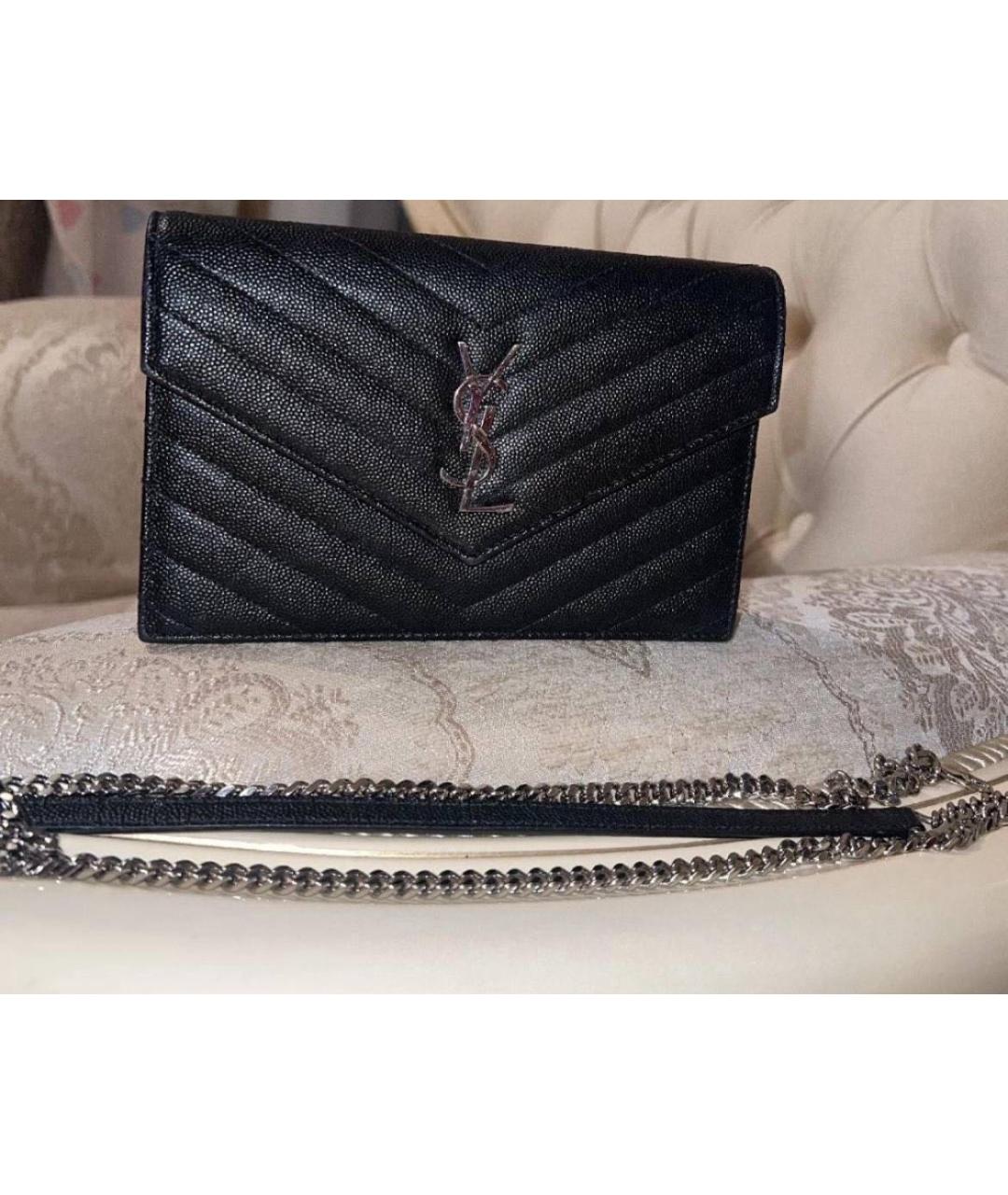 SAINT LAURENT Черный кожаный кошелек, фото 5
