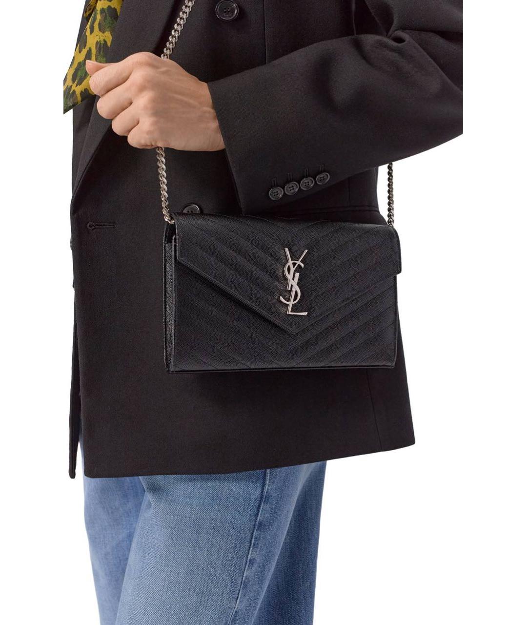 SAINT LAURENT Черный кожаный кошелек, фото 4