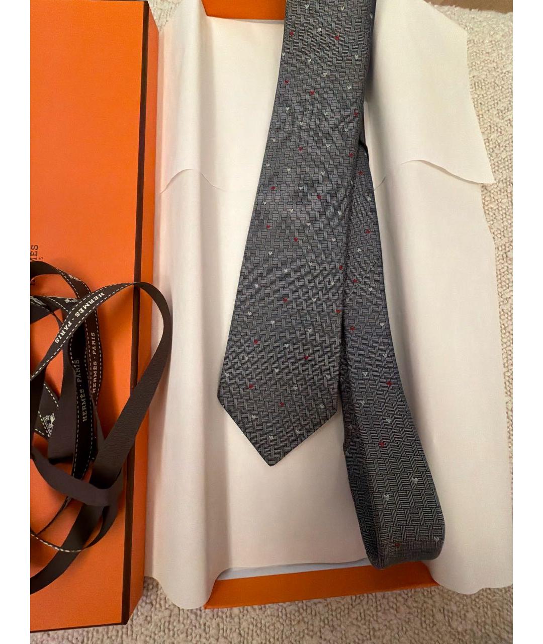 HERMES Серый шелковый галстук, фото 2