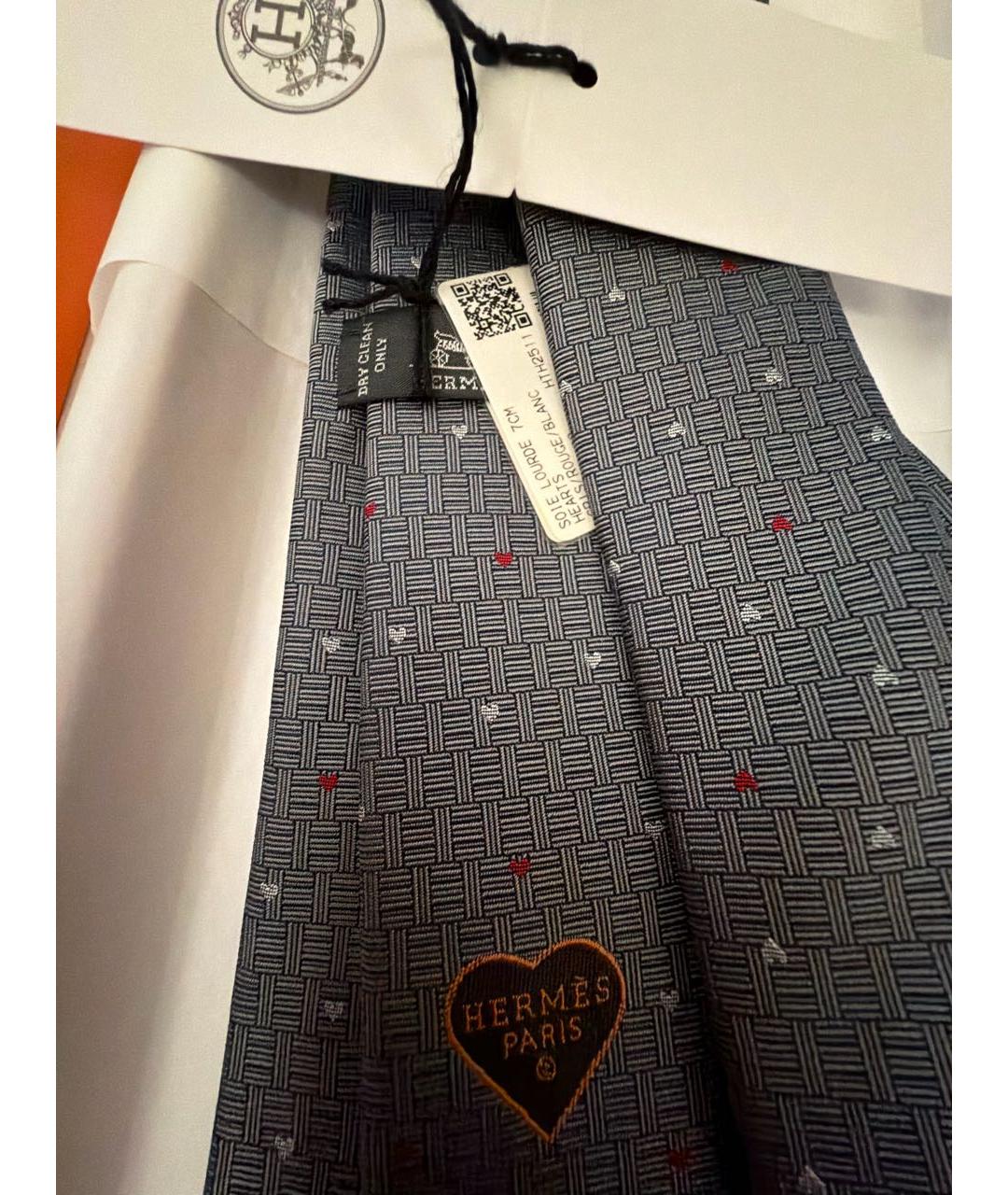 HERMES Серый шелковый галстук, фото 4