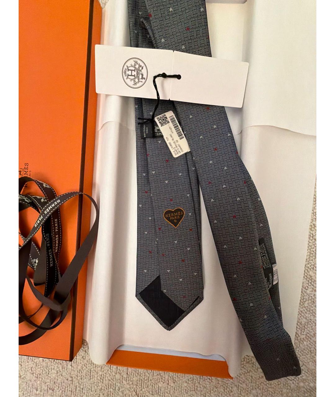 HERMES Серый шелковый галстук, фото 3