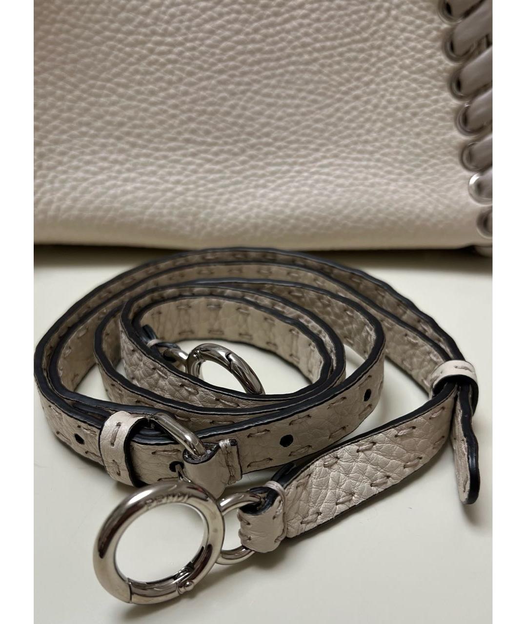 FENDI Бежевая кожаная сумка с короткими ручками, фото 7