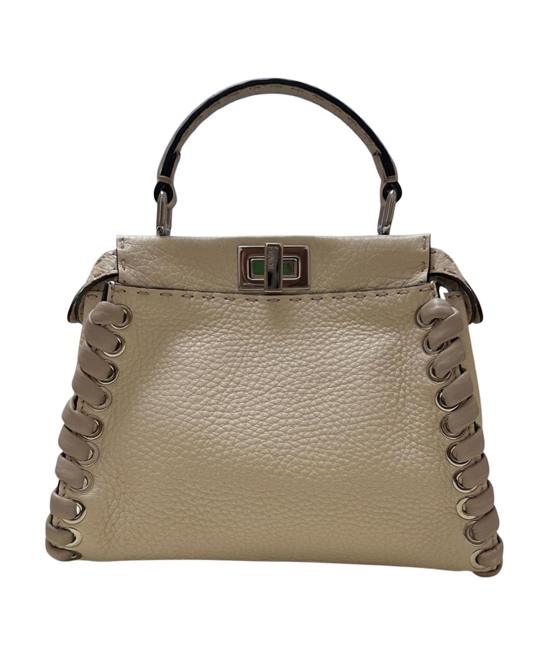 FENDI Бежевая кожаная сумка с короткими ручками, фото 1