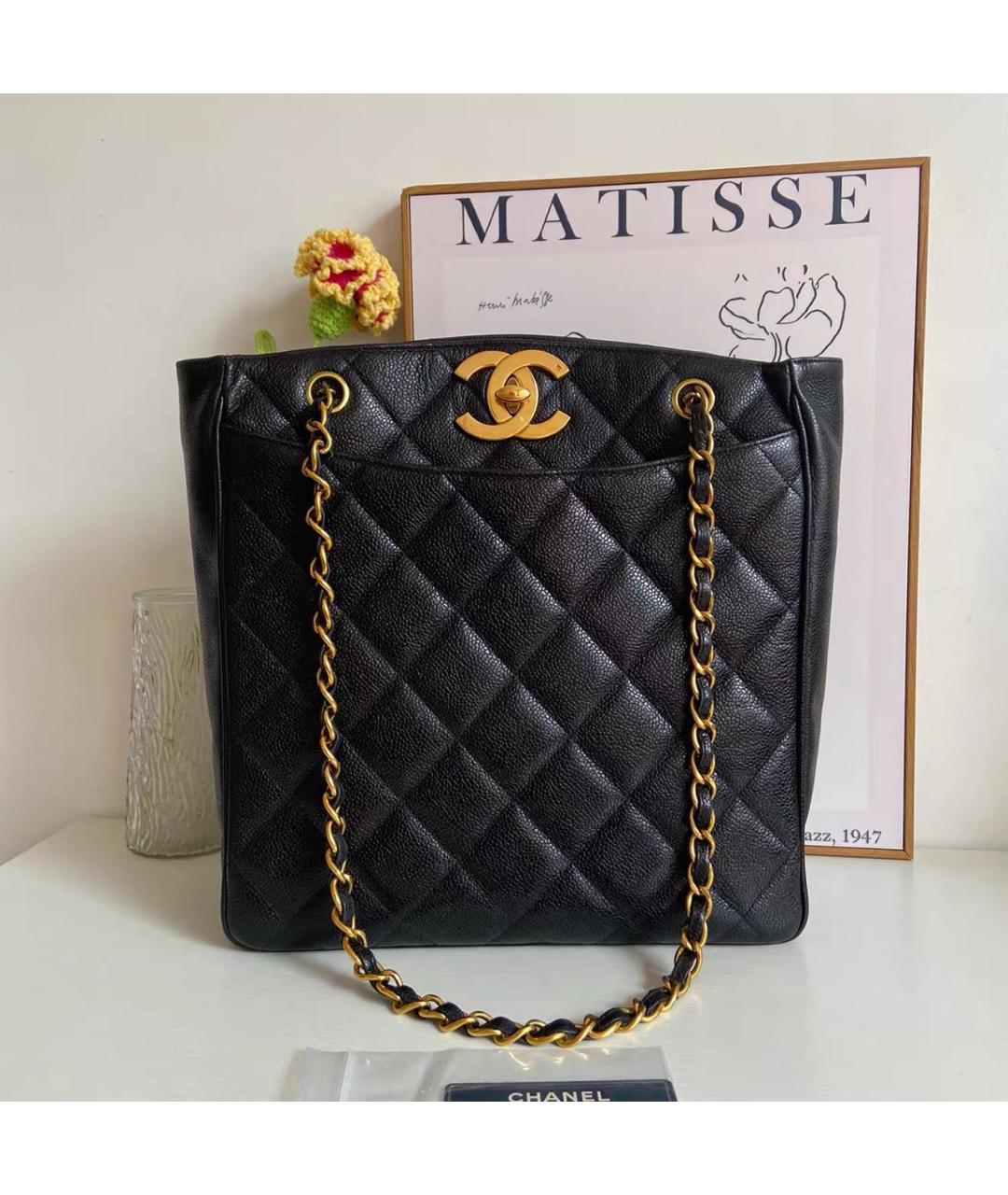 CHANEL Черная кожаная сумка тоут, фото 9