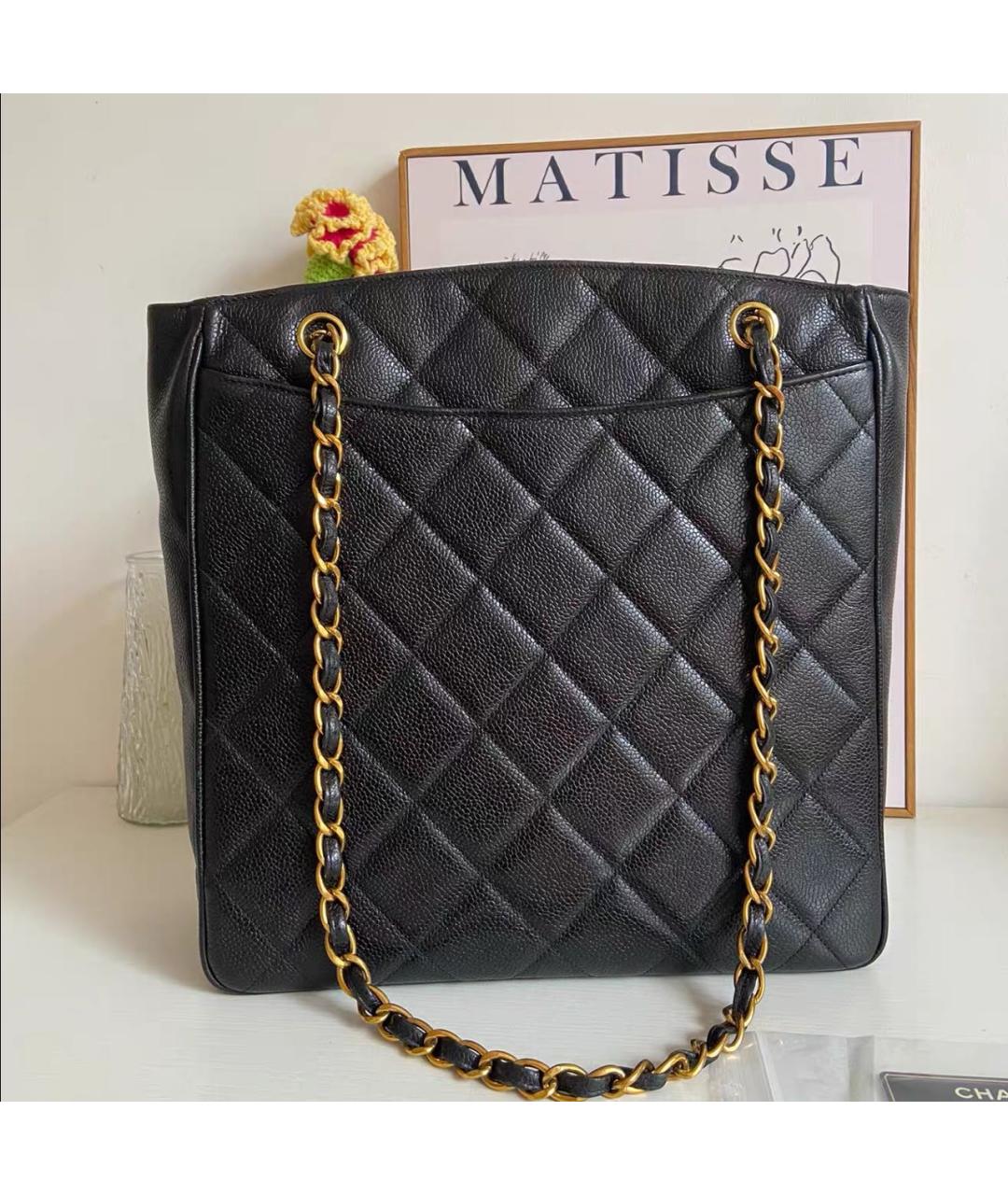 CHANEL Черная кожаная сумка тоут, фото 4