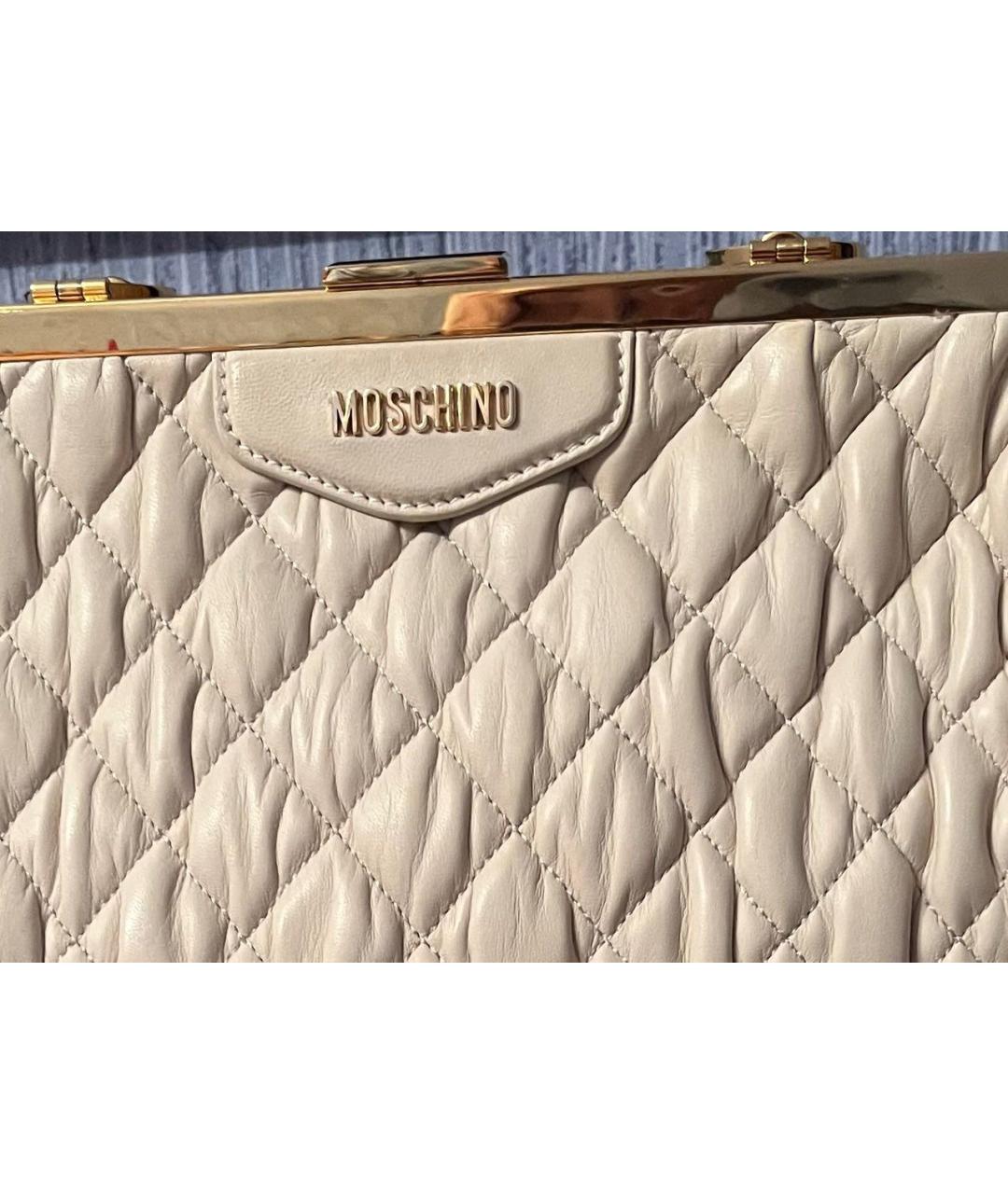 MOSCHINO Бежевая кожаная сумка с короткими ручками, фото 5