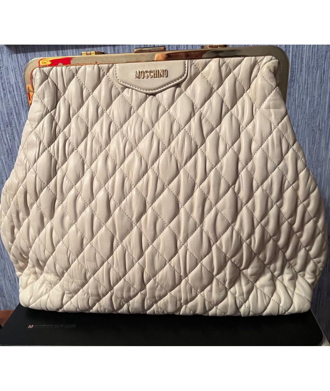 MOSCHINO Бежевая кожаная сумка с короткими ручками, фото 7
