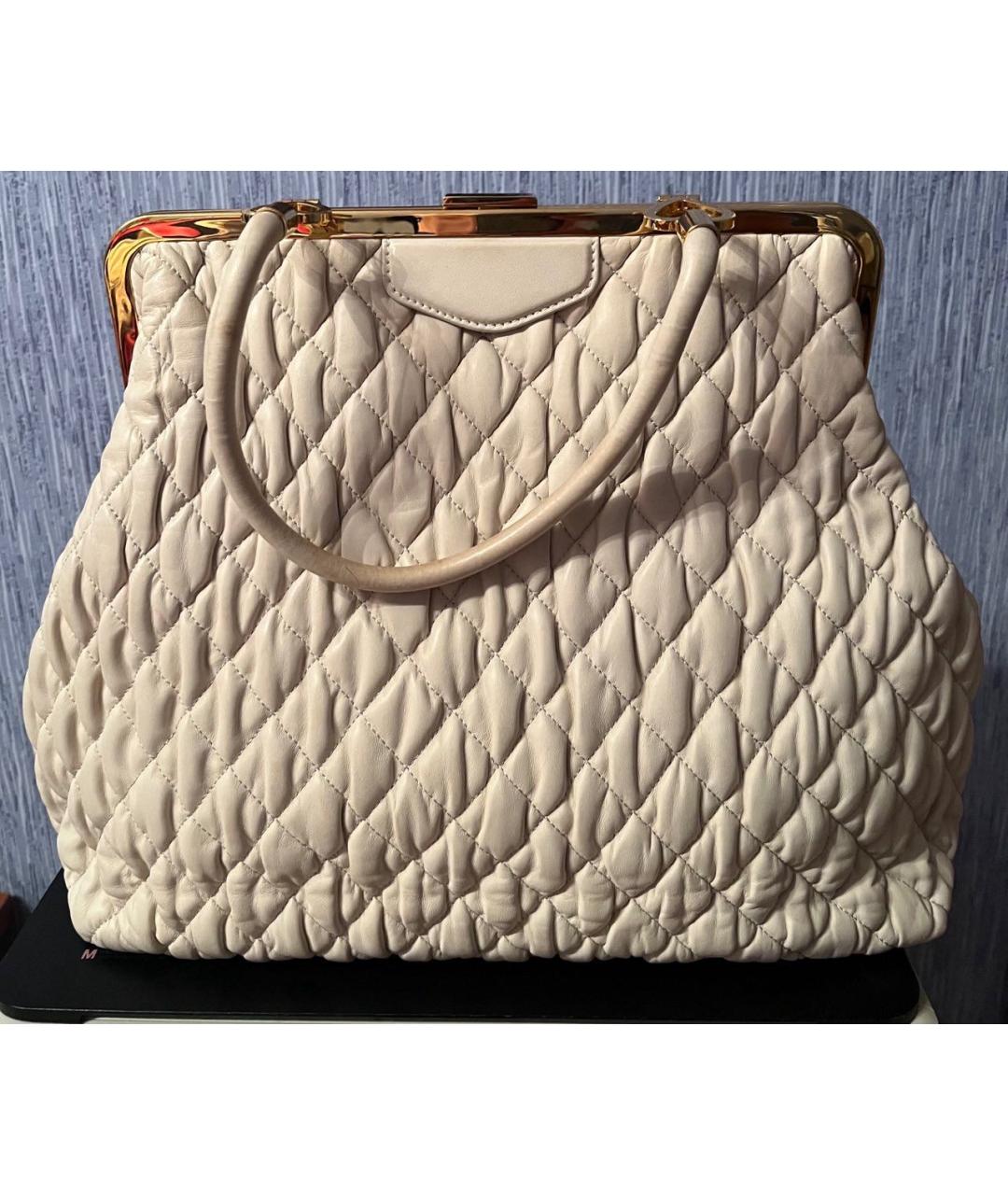 MOSCHINO Бежевая кожаная сумка с короткими ручками, фото 3