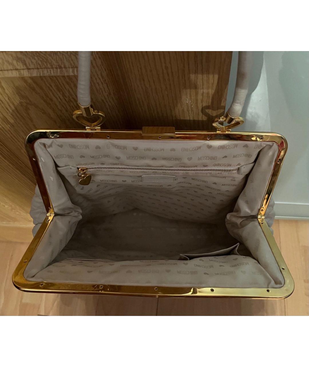 MOSCHINO Бежевая кожаная сумка с короткими ручками, фото 4