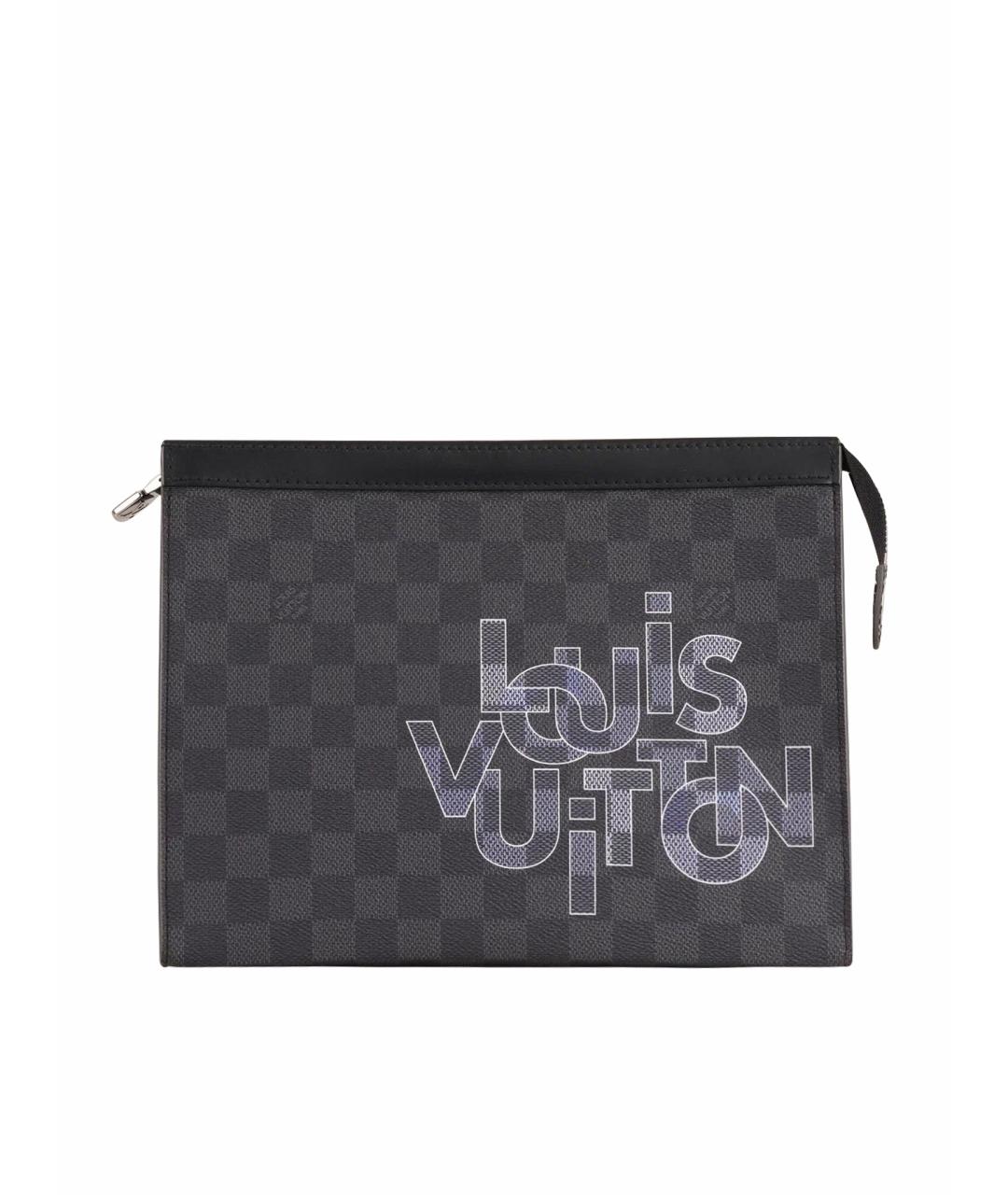 LOUIS VUITTON Антрацитовая кожаная папка для документов, фото 1