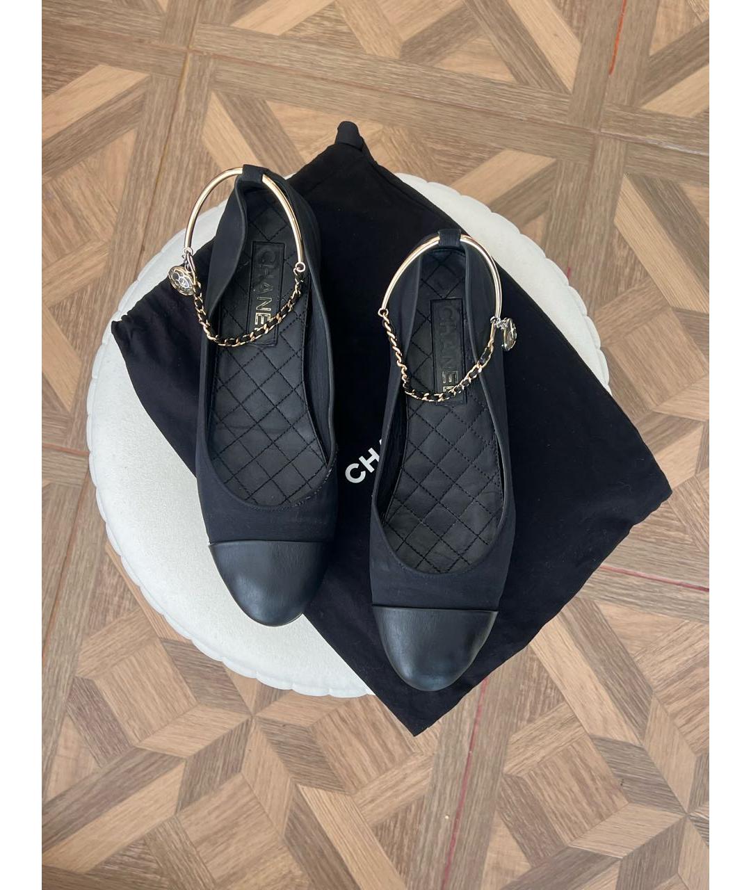 CHANEL Черные текстильные балетки, фото 2