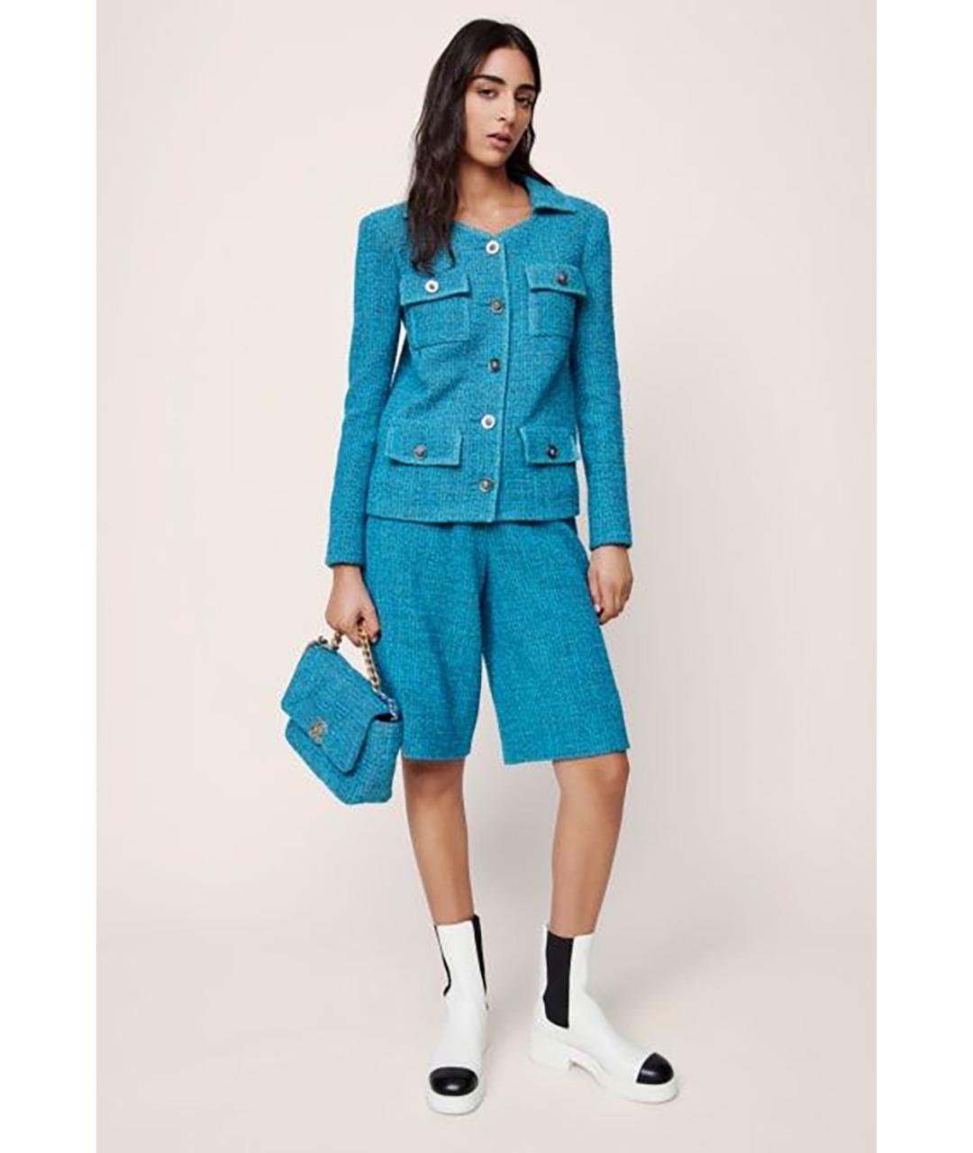 CHANEL Бирюзовый твидовый жакет/пиджак, фото 2
