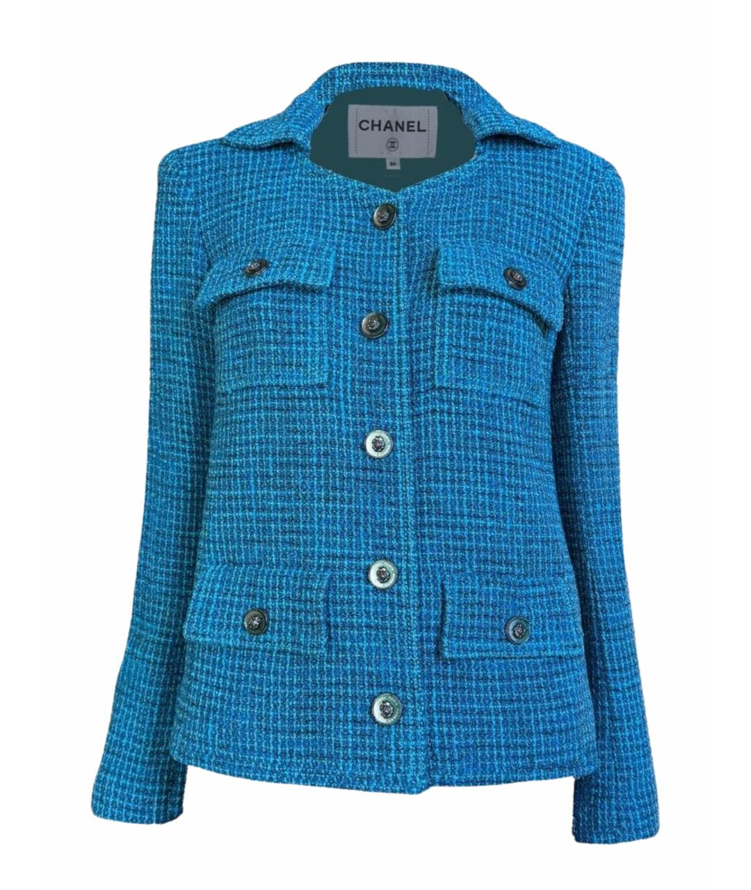 CHANEL Бирюзовый твидовый жакет/пиджак, фото 1
